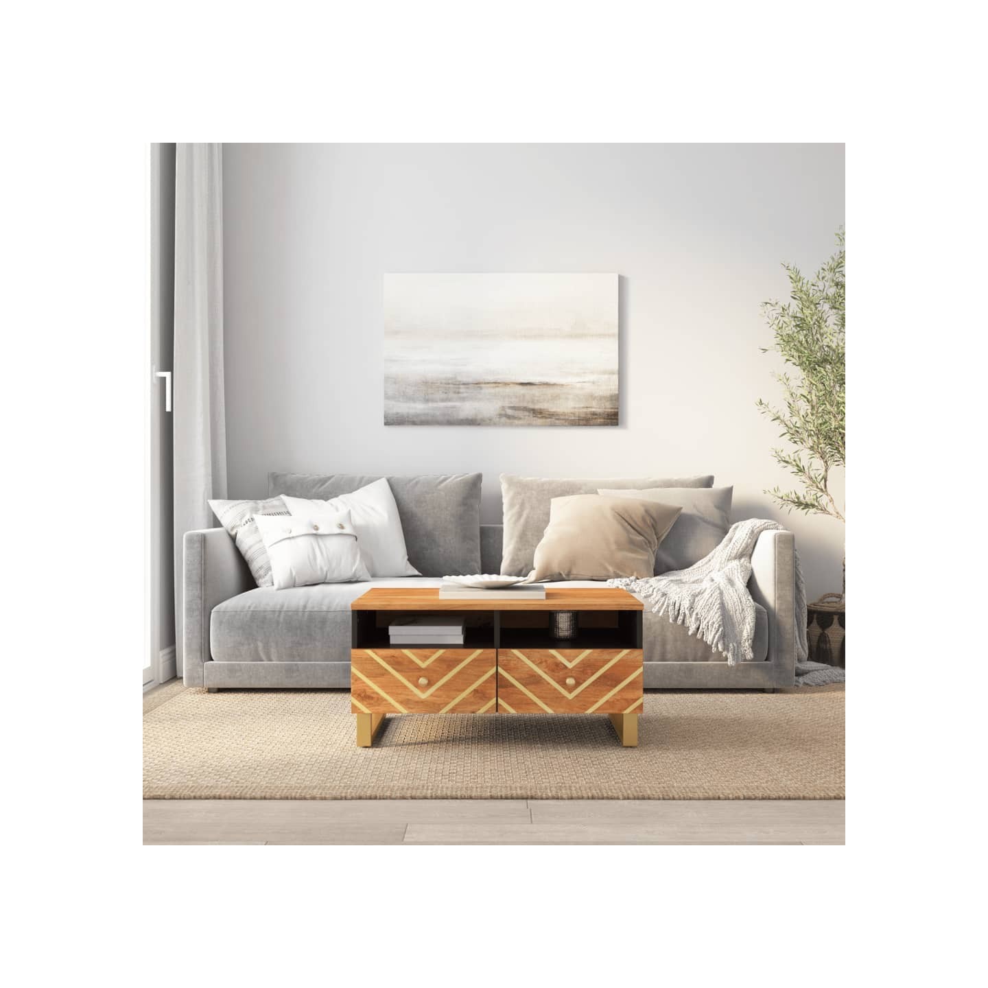 Table basse marron et noir 80x54x40 cm bois de massif manguier