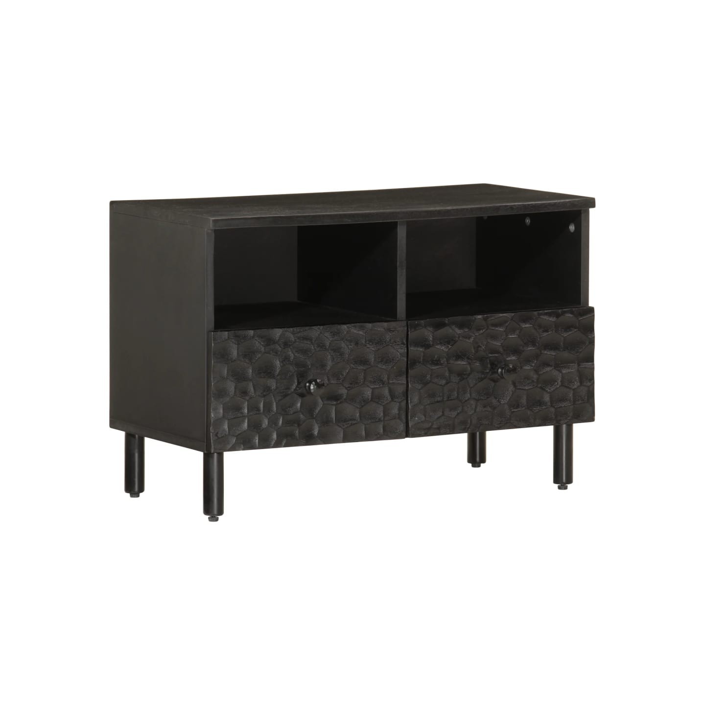 Meuble TV noir 70x33x46 cm bois massif de manguier