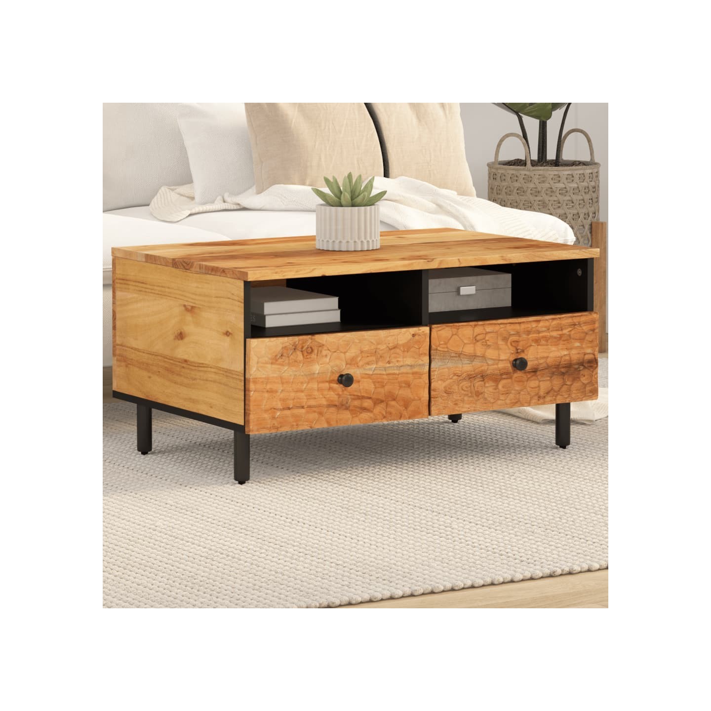 Table basse 80x54x40 cm bois massif d'acacia