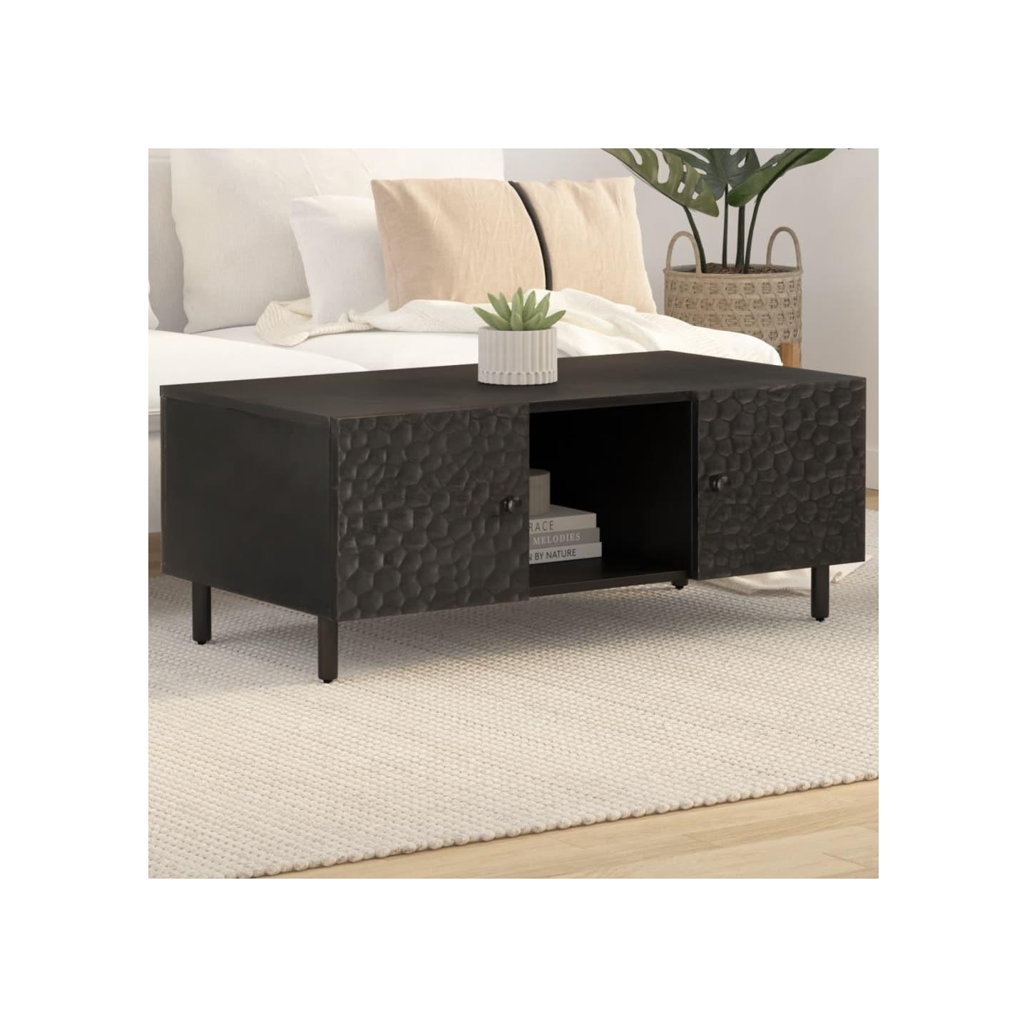 Table basse noir 100x54x40 cm bois massif de manguier