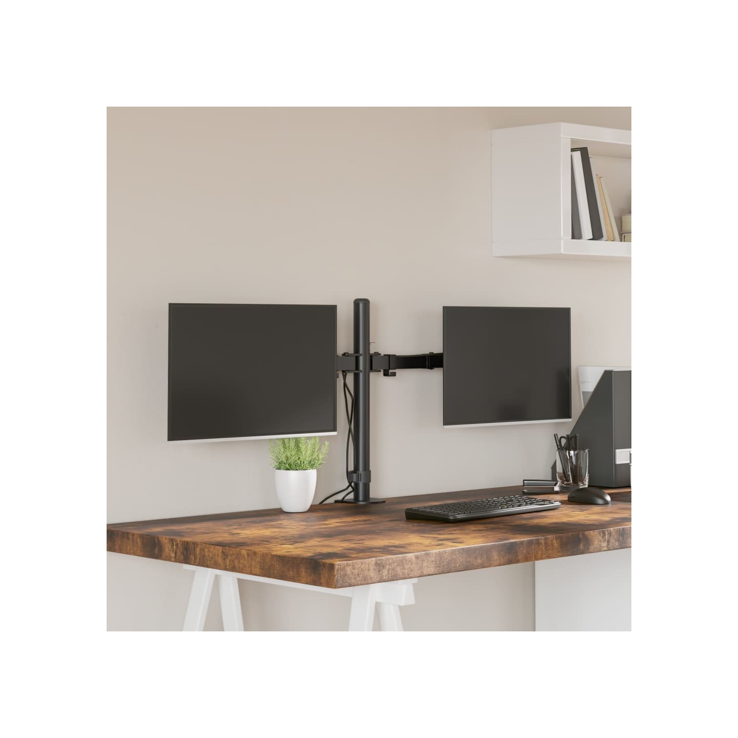 Support de moniteur double noir acier VESA 75/100 mm