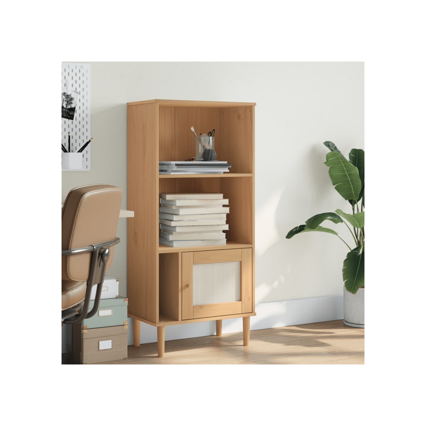 Bibliothèque SENJA aspect de rotin marron bois massif de pin