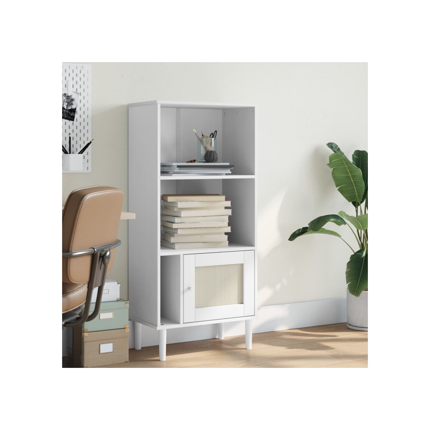 Bibliothèque SENJA aspect de rotin blanc bois massif de pin