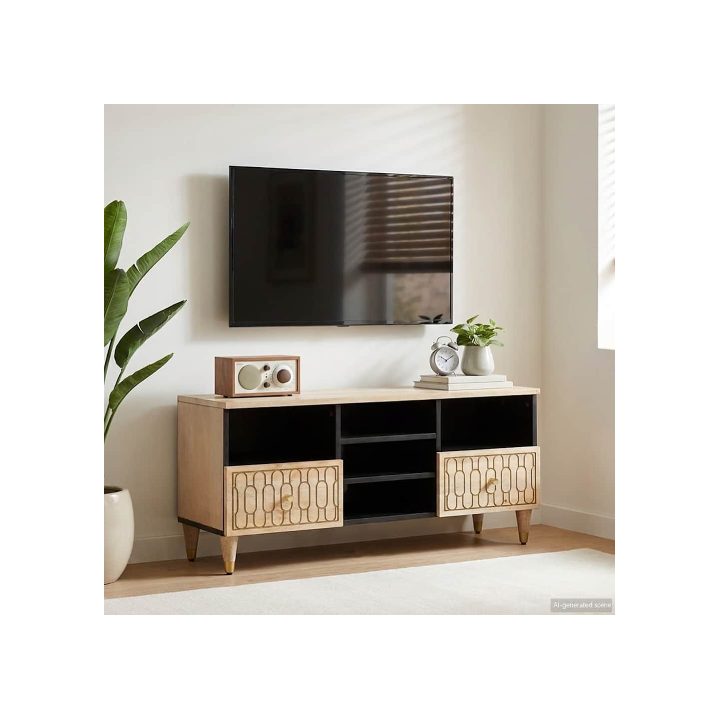 Meuble TV 100x33x46 cm bois massif de manguier
