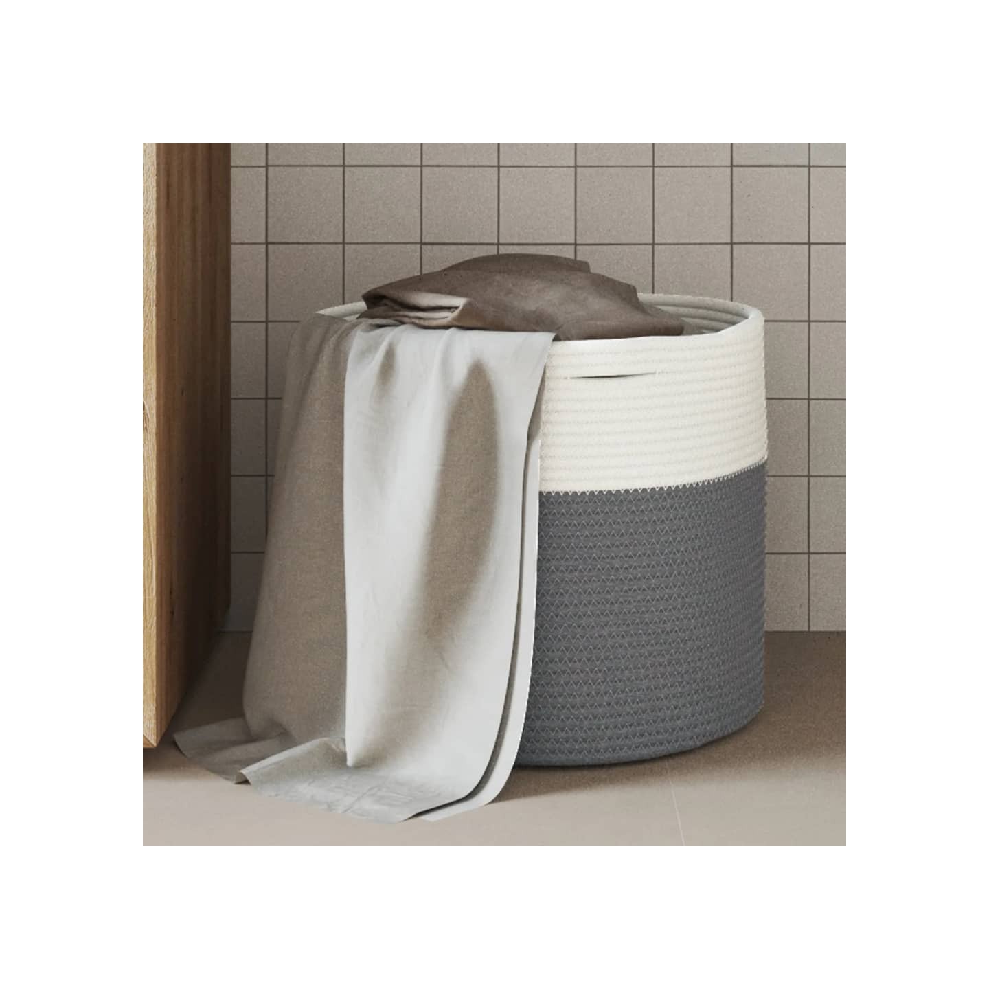 Panier de rangement gris et blanc Ø40x35 cm coton