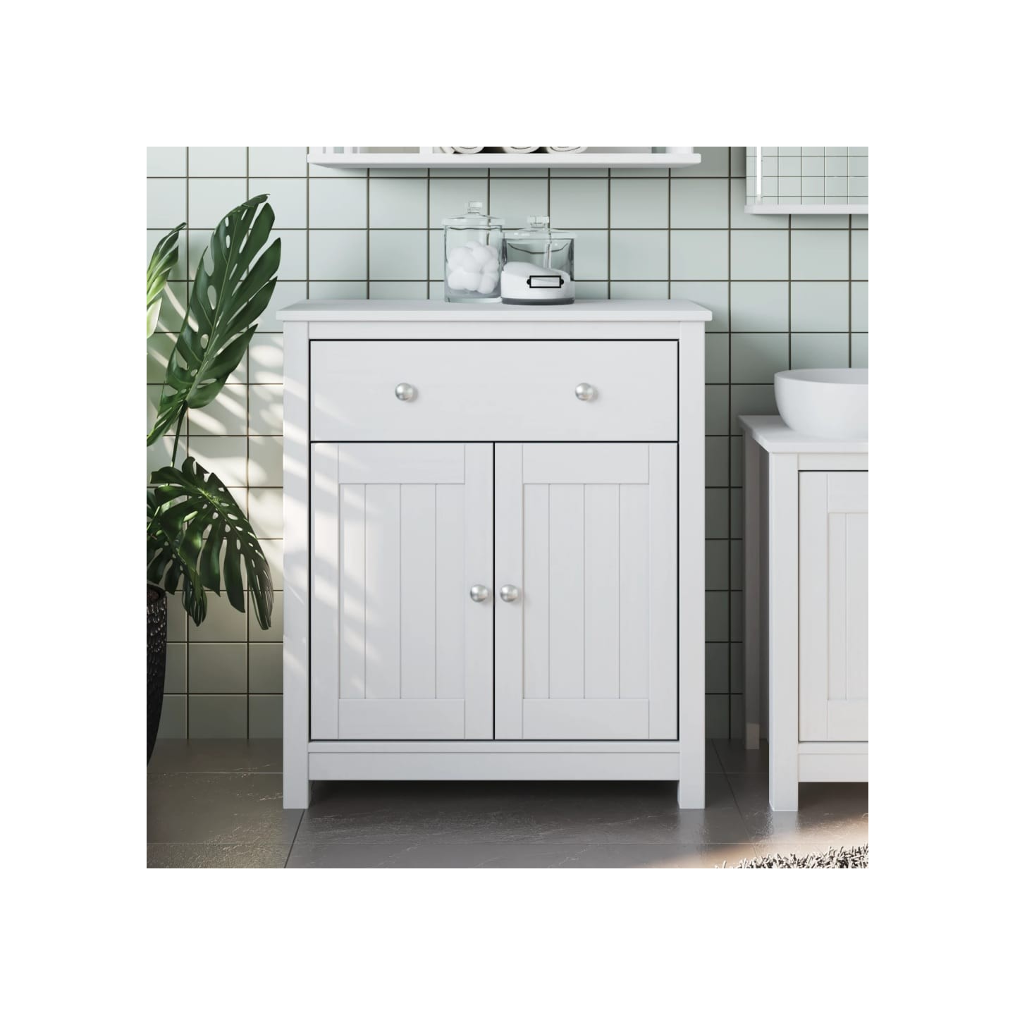 Armoire de salle de bain BERG blanc 69,5x34x80 cm pin massif