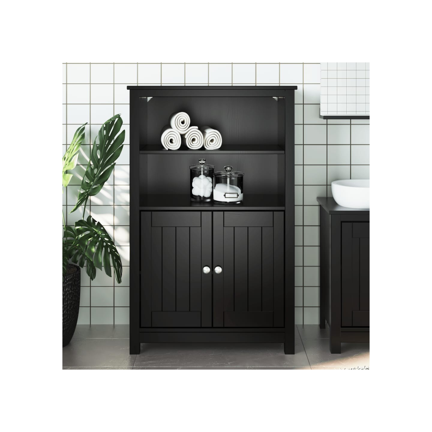 Armoire de salle de bain BERG noir 69,5x34x110 cm pin massif