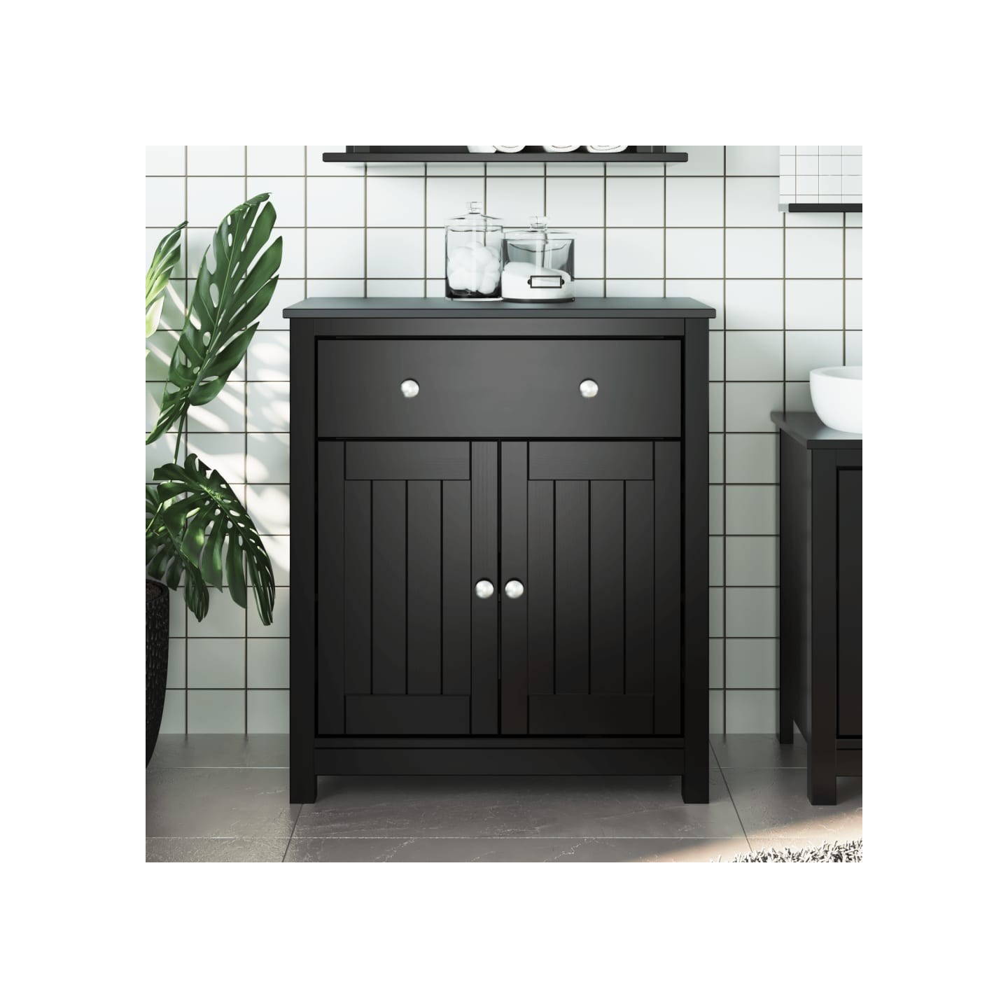 Armoire de salle de bain BERG noir 69,5x34x80 cm pin massif
