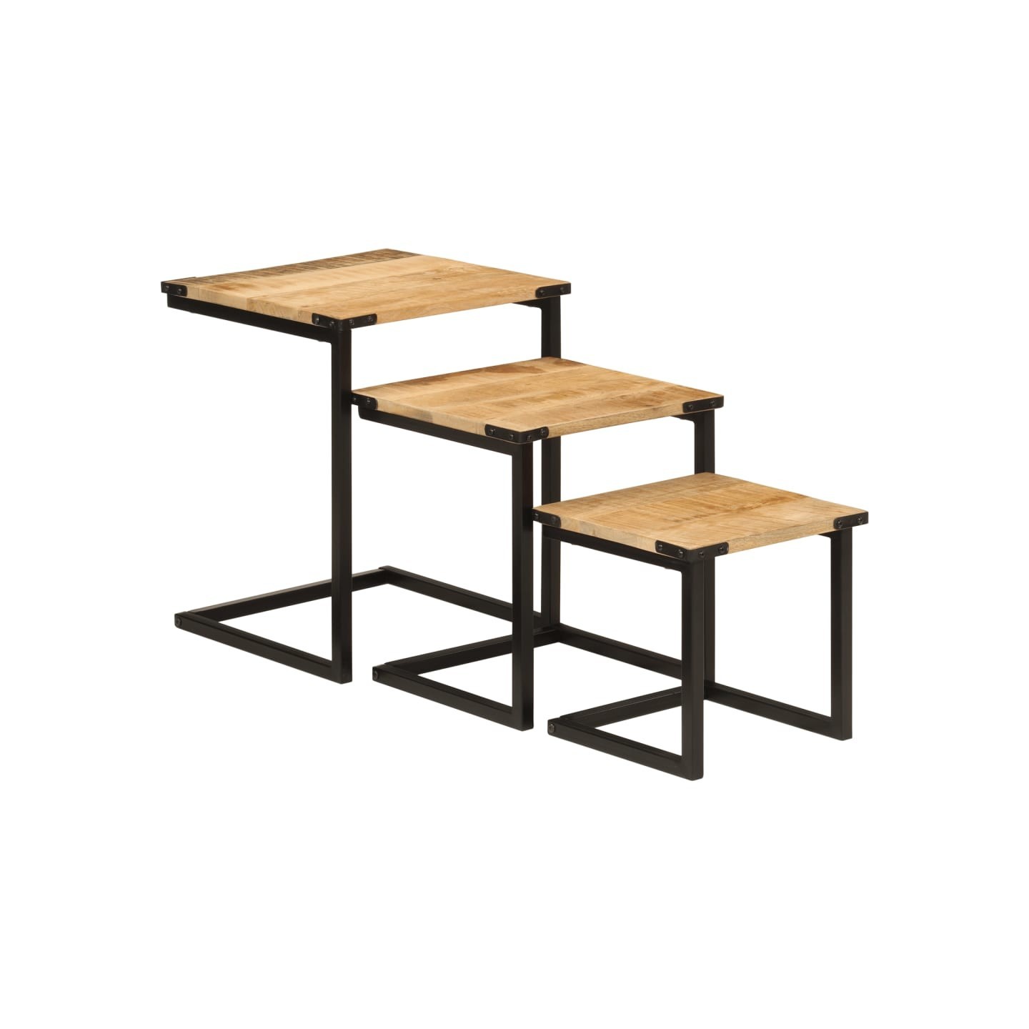 Tables basses gigognes 3 pcs bois massif de manguier et fer