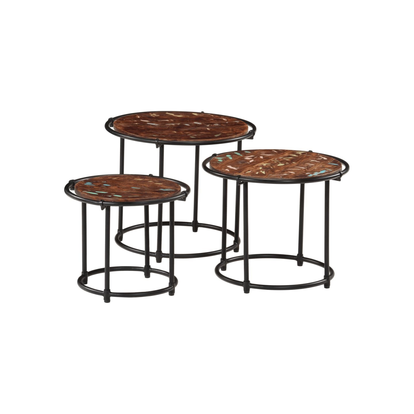 Tables gigognes 3 pcs bois massif de récupération