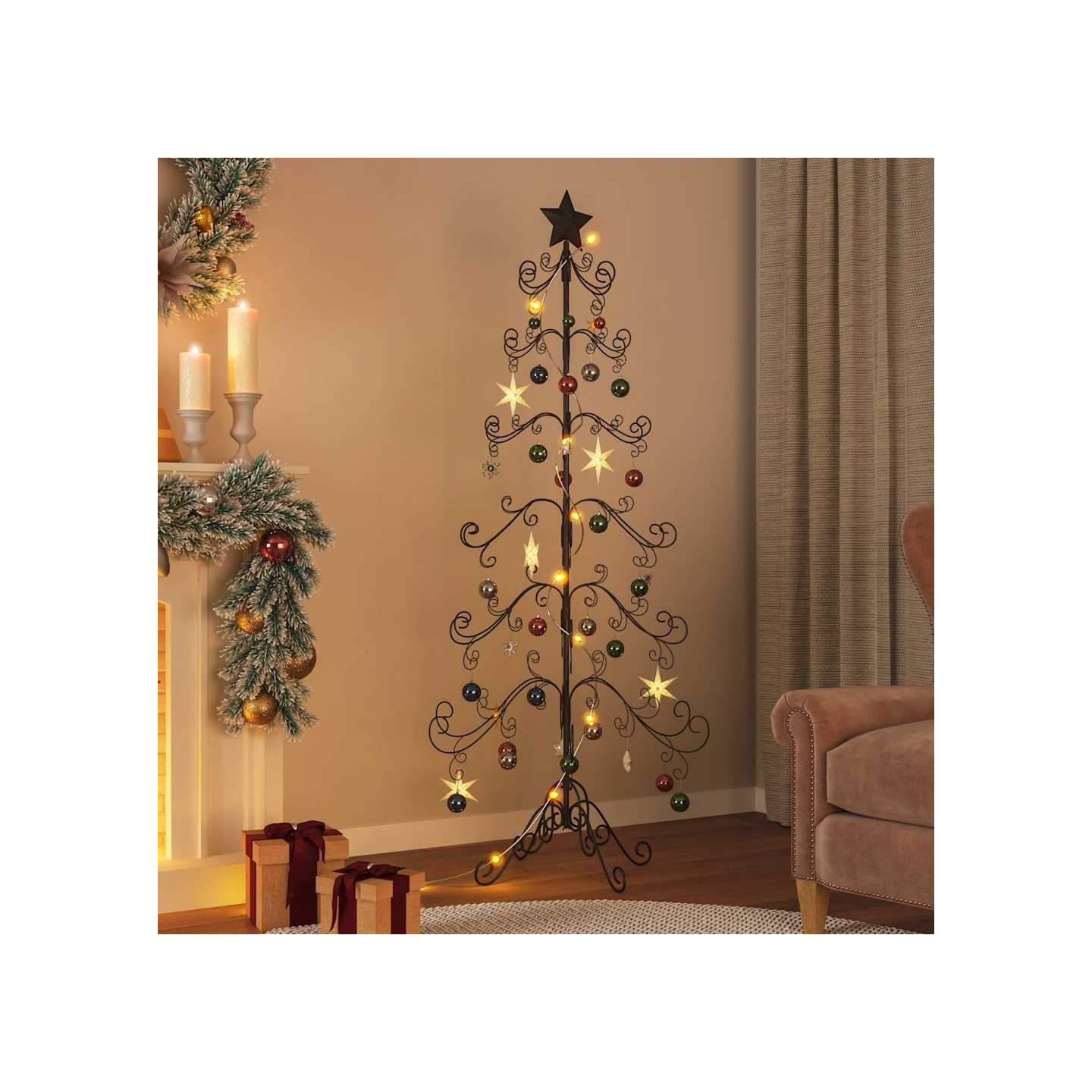 Arbre de Noël en métal pour décoration noir 180 cm