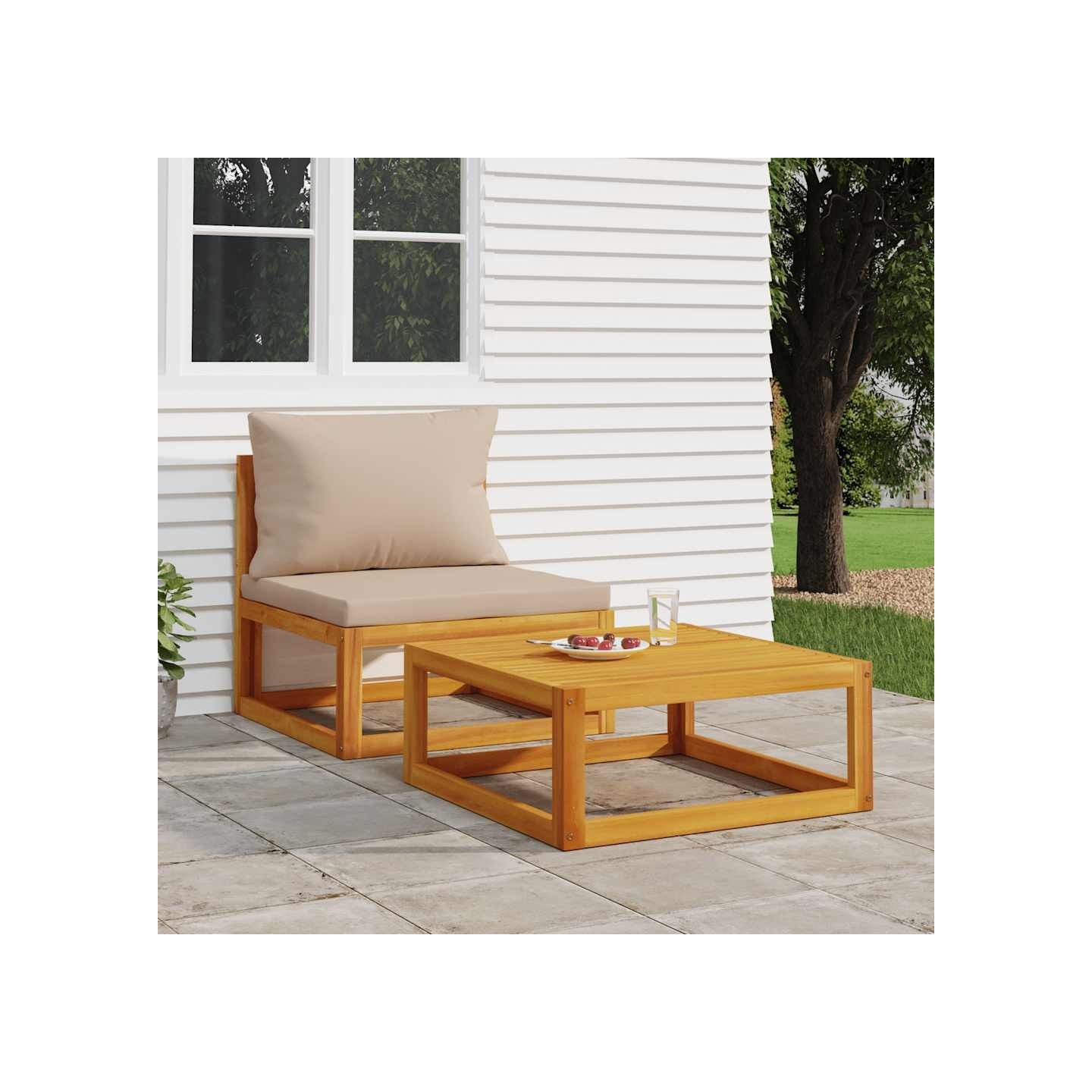 Salon de jardin avec coussins 2 pcs bois massif acacia