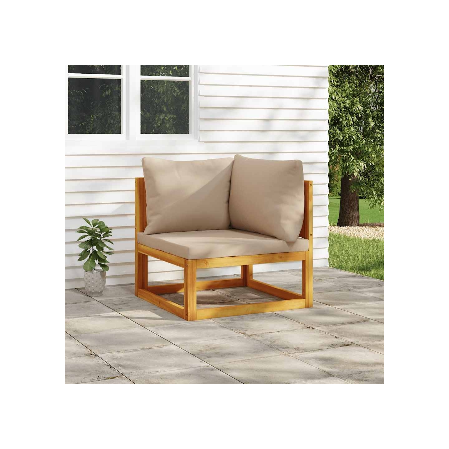 Canapé d'angle sectionnel et coussins taupe bois massif acacia