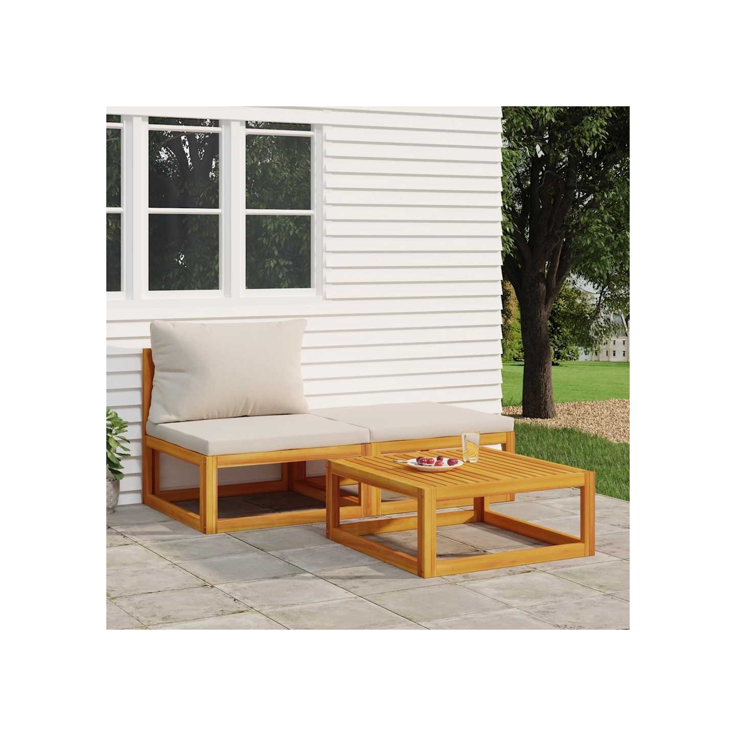 Salon de jardin 3 pcs avec coussins bois massif d'acacia