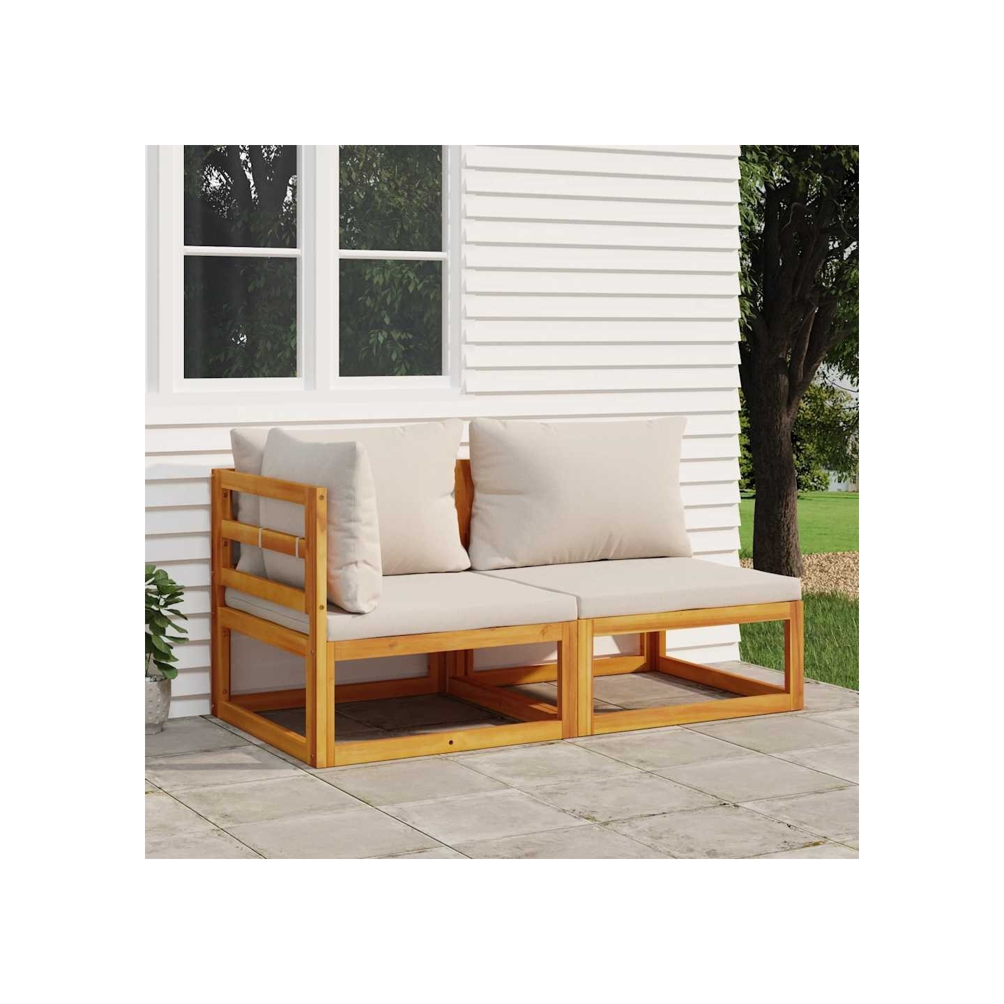 Salon de jardin avec coussins 2 pcs bois massif acacia