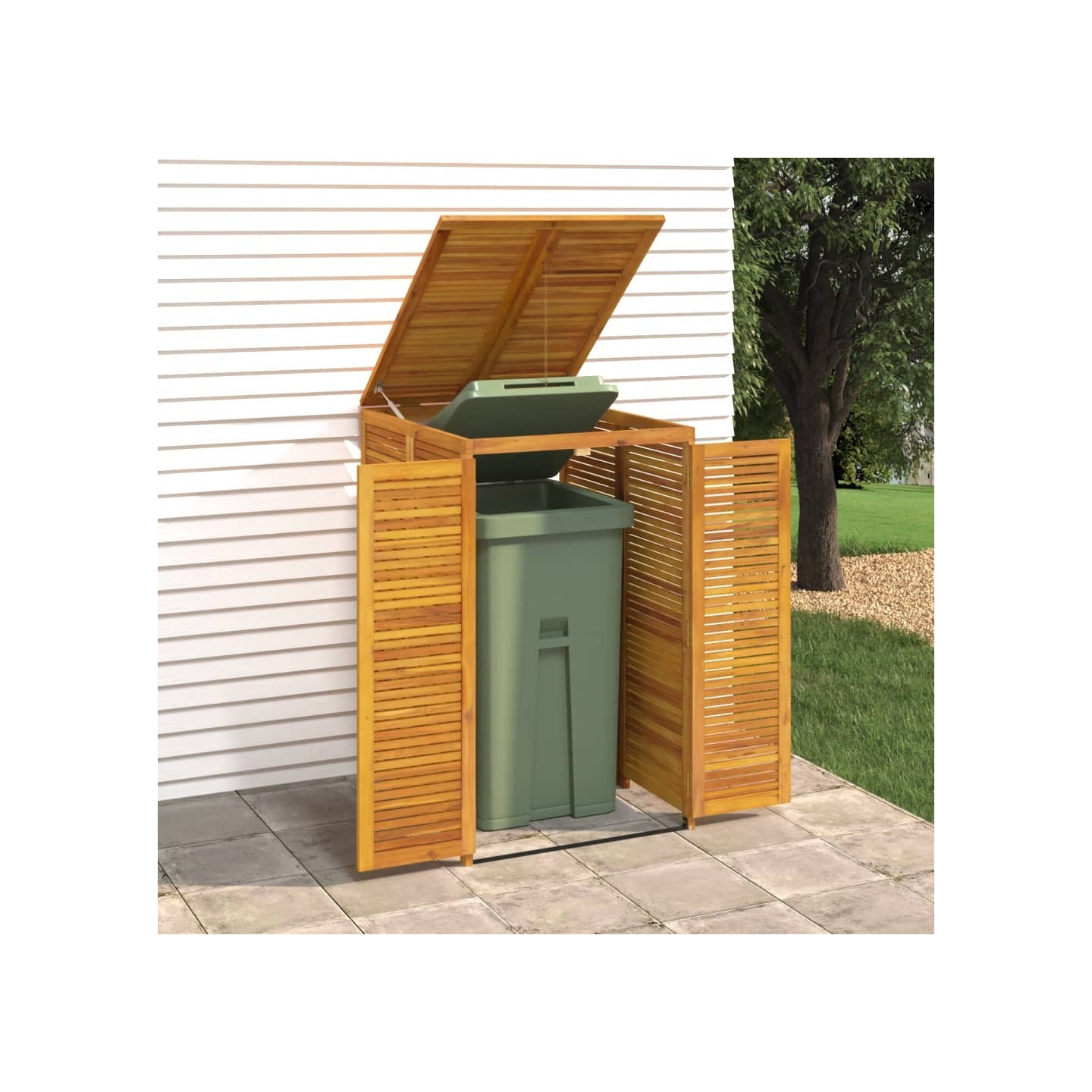 Cabanon à poubelle simple 70x89x117 cm bois massif d'acacia