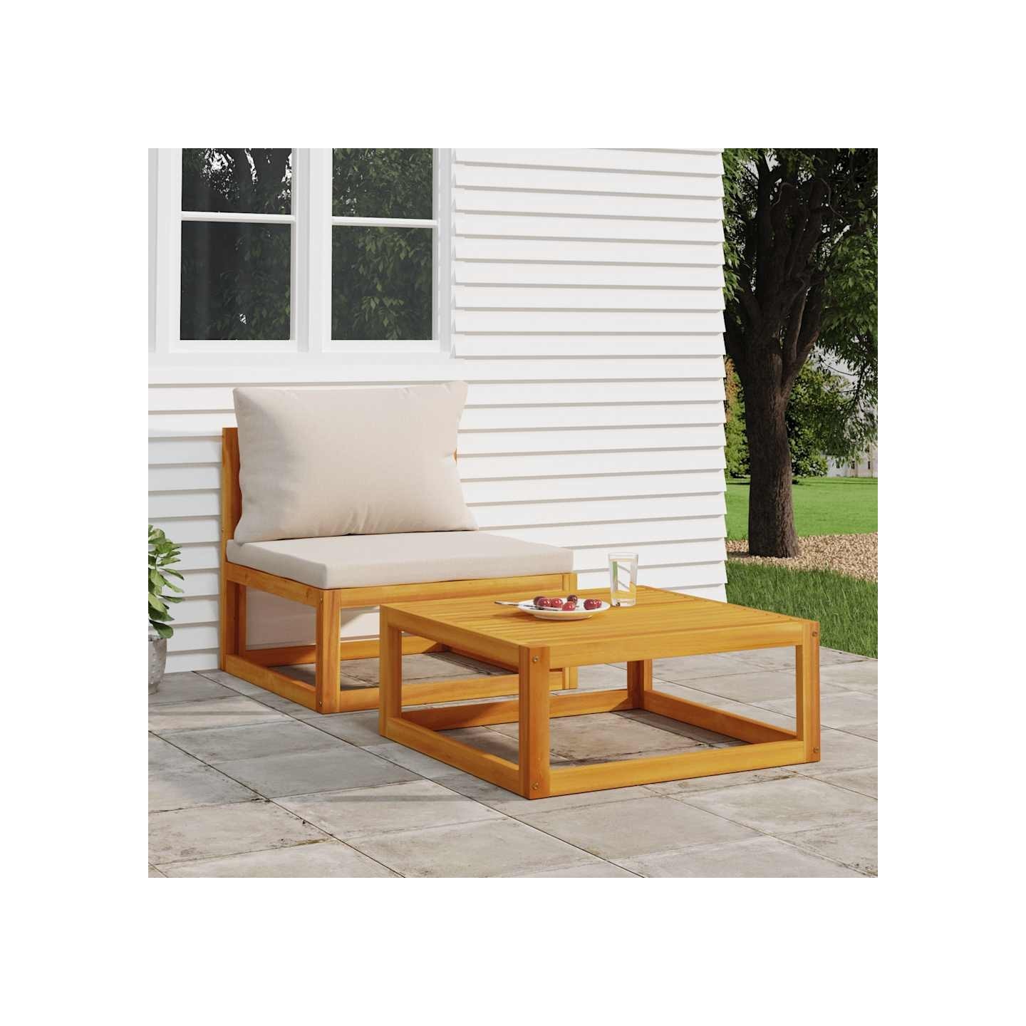 Salon de jardin avec coussins 2 pcs bois massif acacia