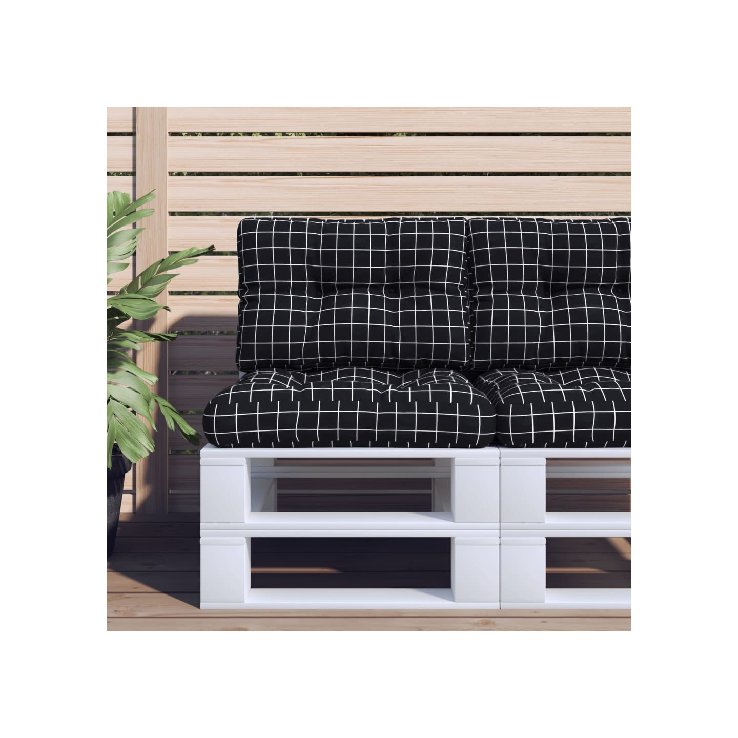 Coussins de palette lot de 2 motif à carreaux noir tissu