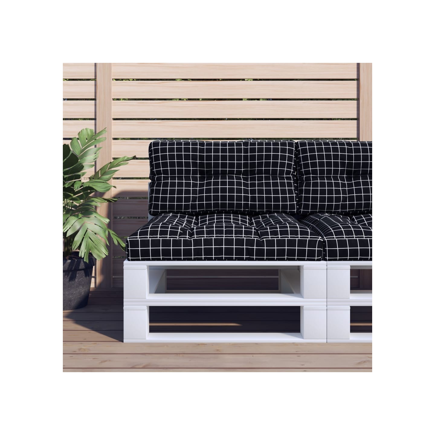 Coussins de palette lot de 2 motif à carreaux noir tissu