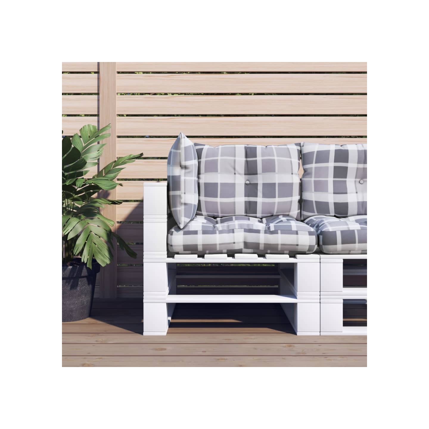 Coussins de palette lot de 3 motif à carreaux gris tissu