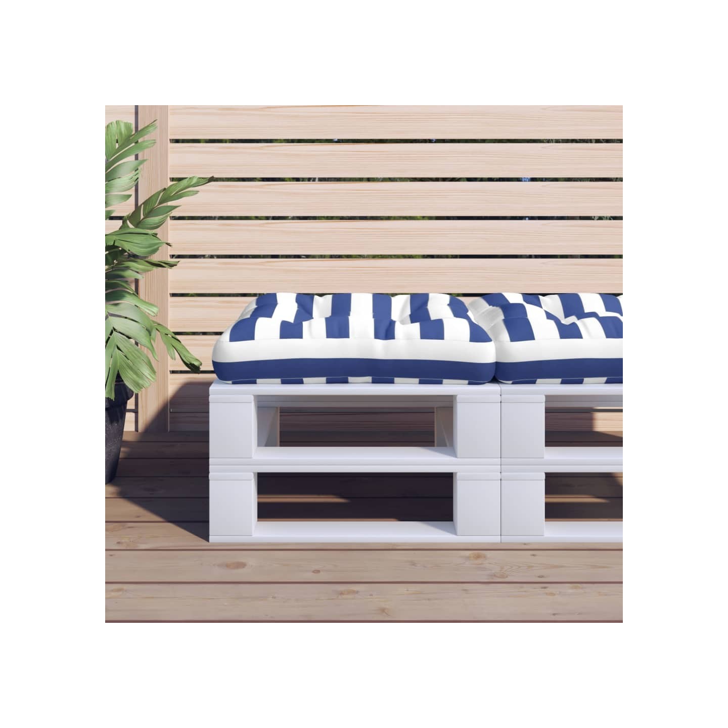 Coussin de palette rayure bleue/blanche 58x58x10 cm tissu