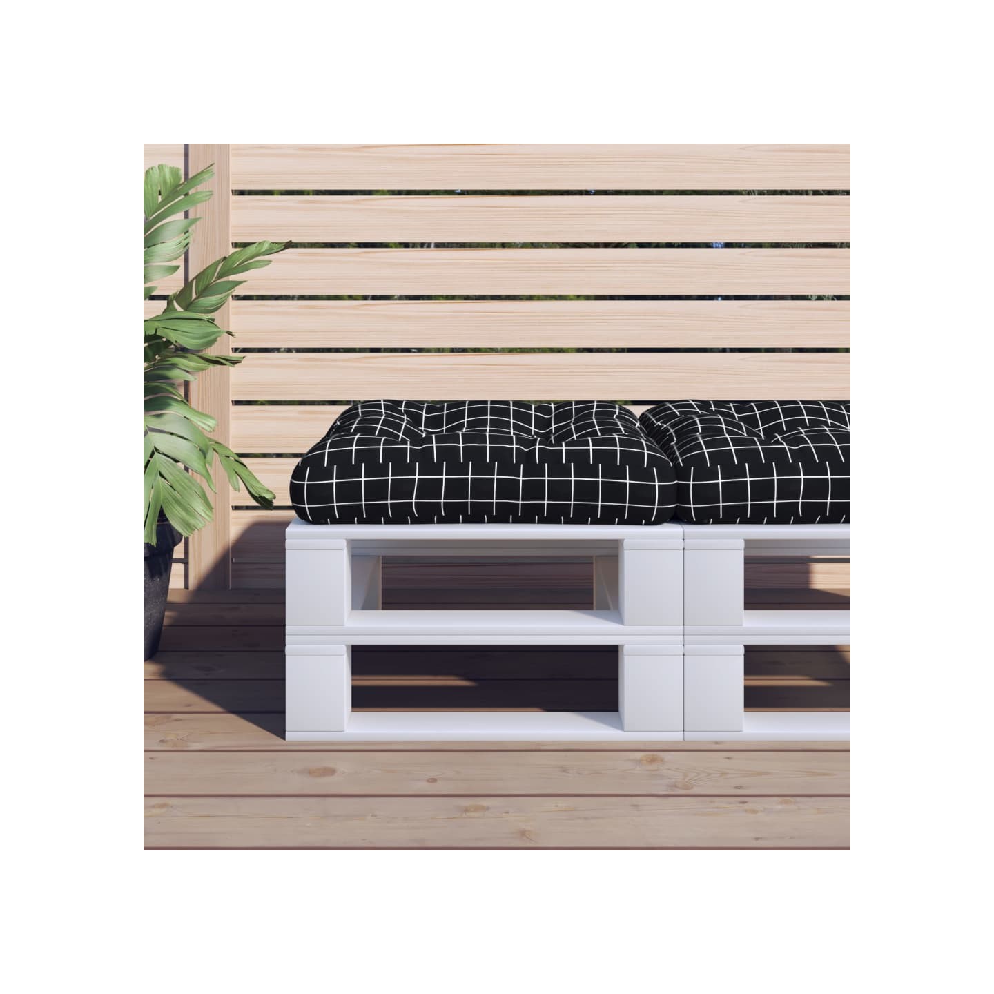 Coussin de palette motif à carreaux noir 58x58x10 cm