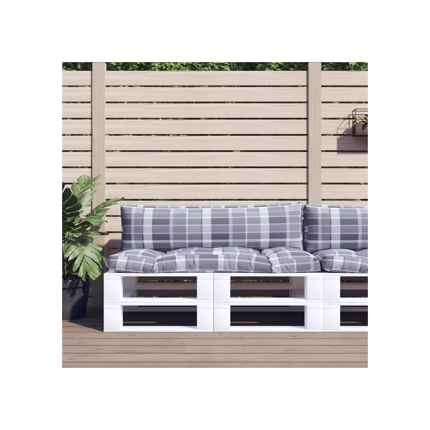 Coussins de palette 2 pcs carreaux gris tissu