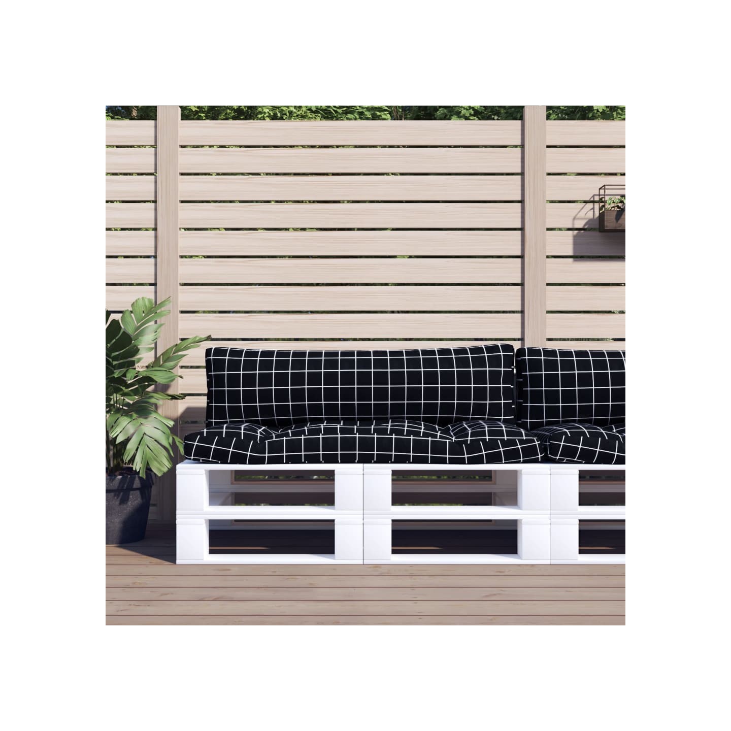 Coussins de palette lot de 2 motif à carreaux noir tissu Oxford