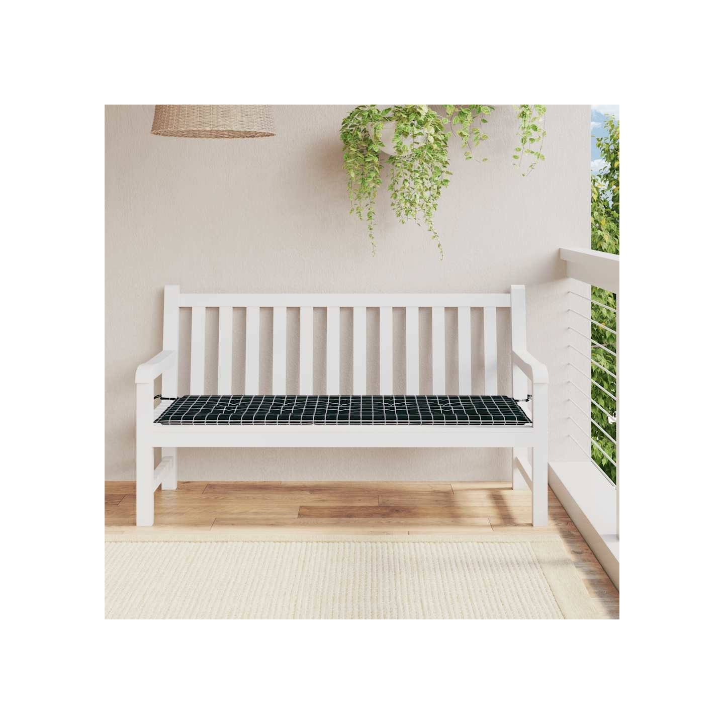 Coussin de banc de jardin carreaux noir 150x50x3cm tissu oxford