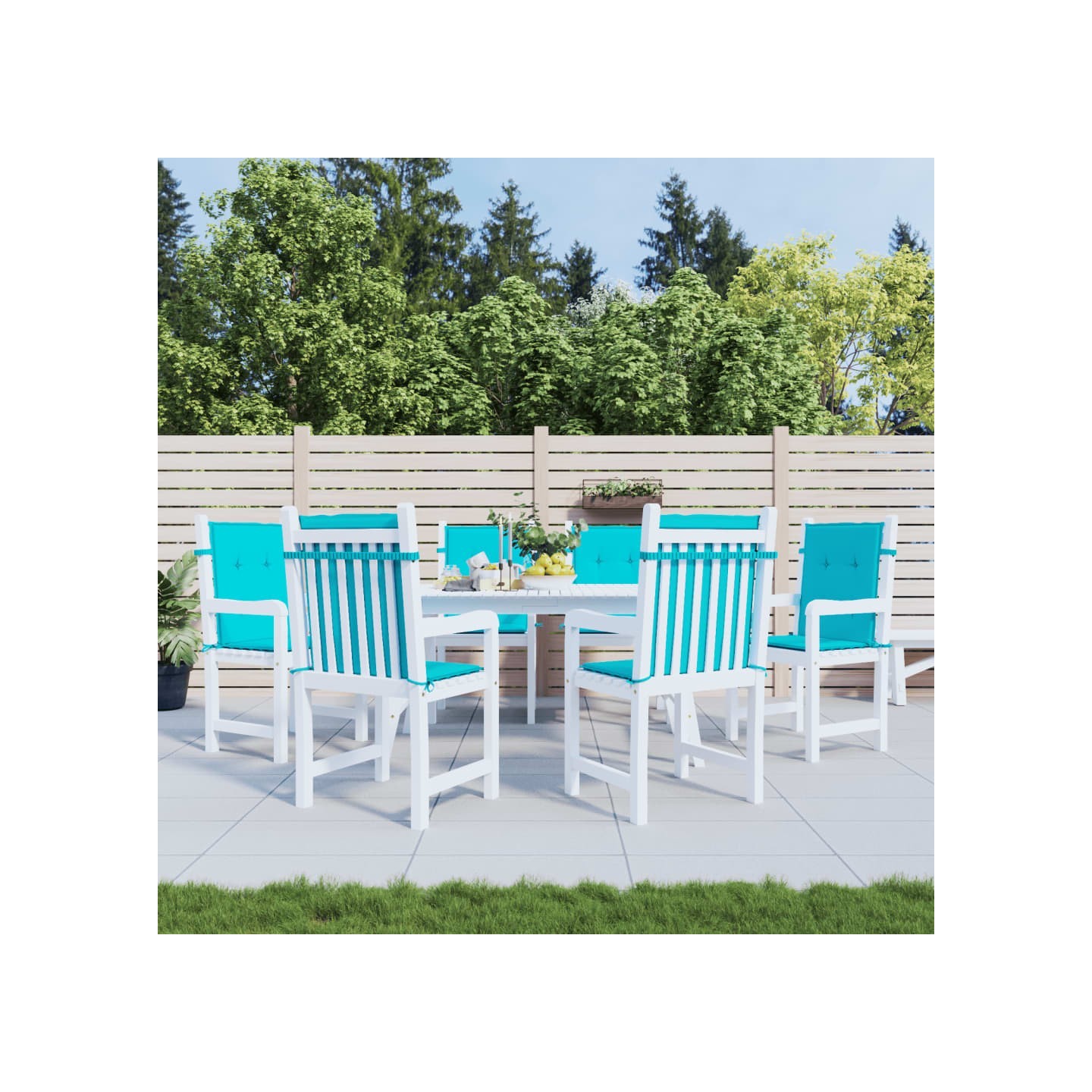 Coussins de chaise à dossier bas lot de 6 turquoise tissu