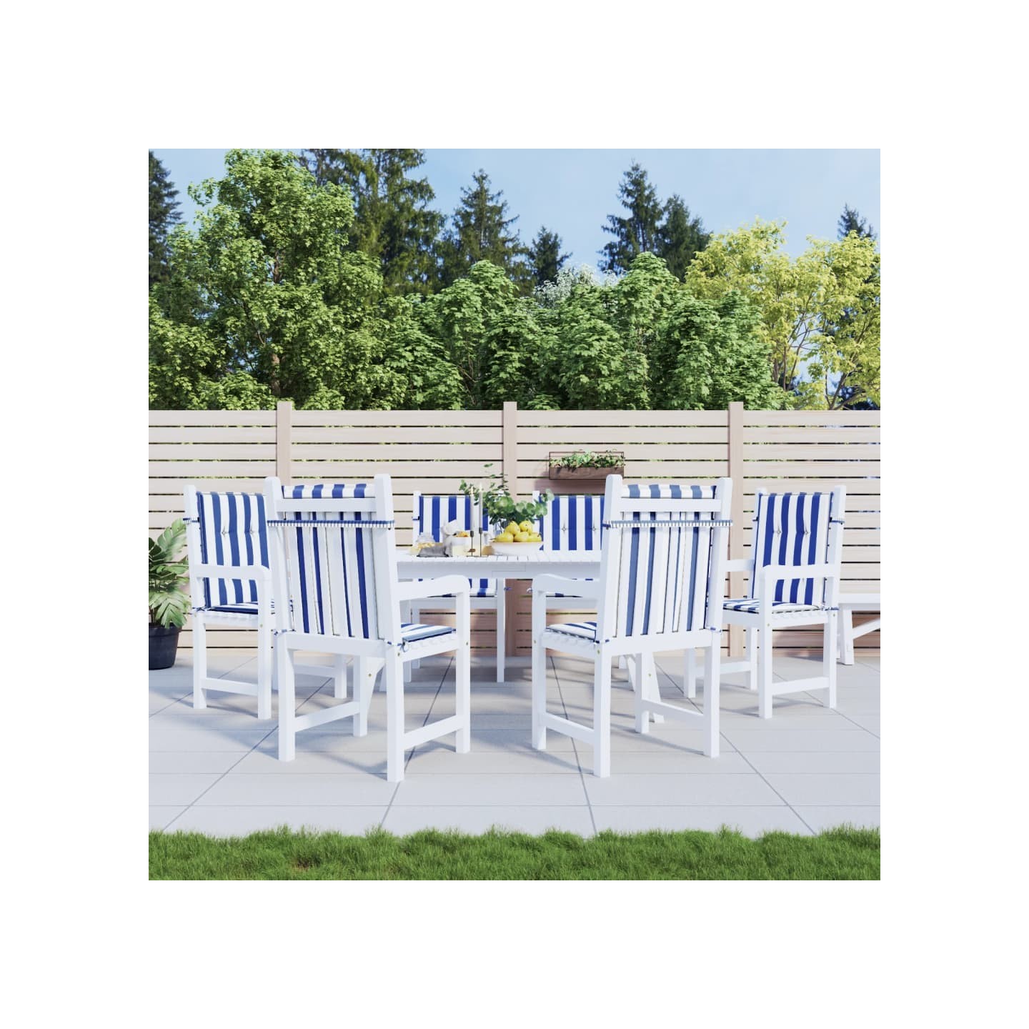 Coussins de chaise à dossier bas lot de 6 rayures bleu et blanc