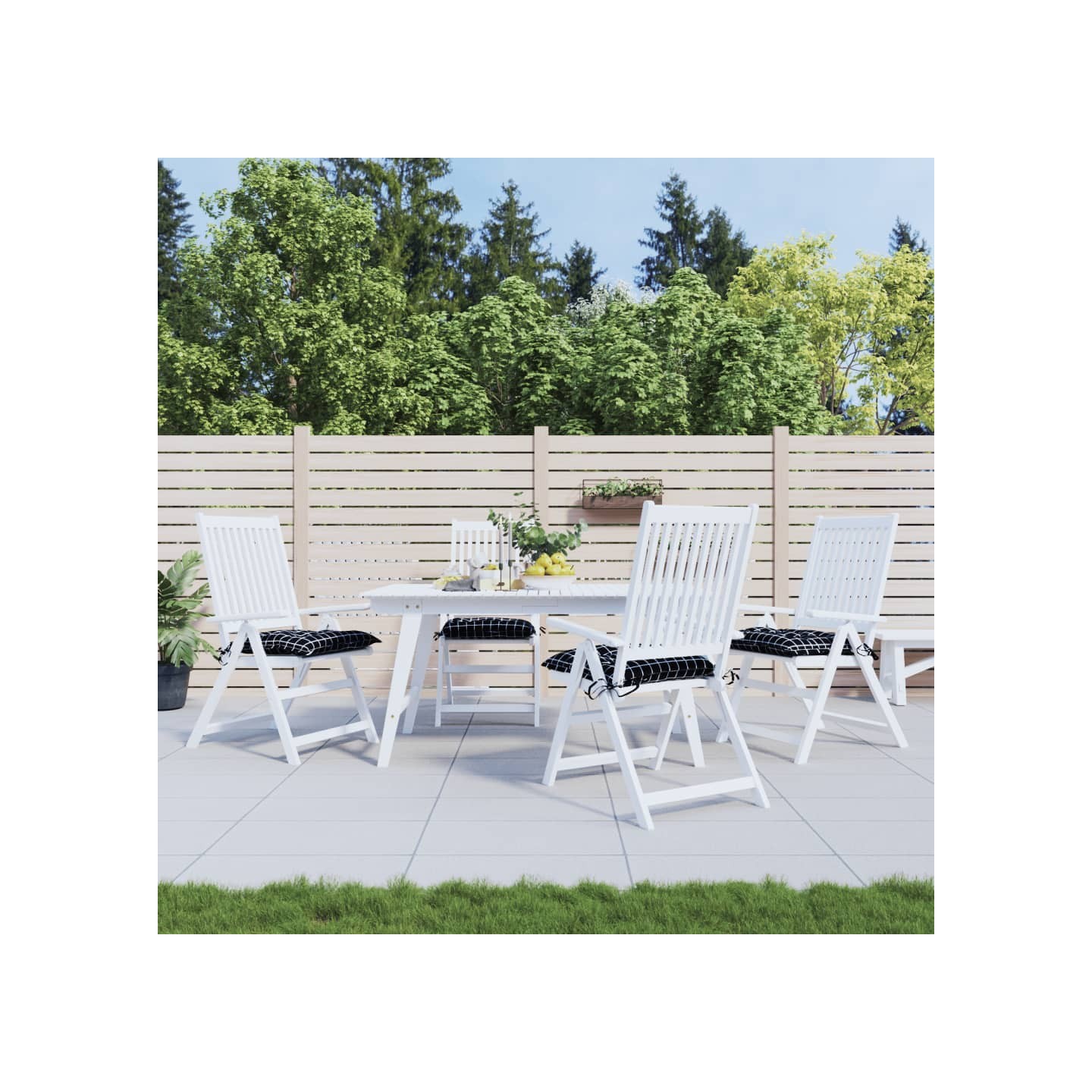 Coussins de chaise lot de 4 carreaux noir 50x50x7 cm