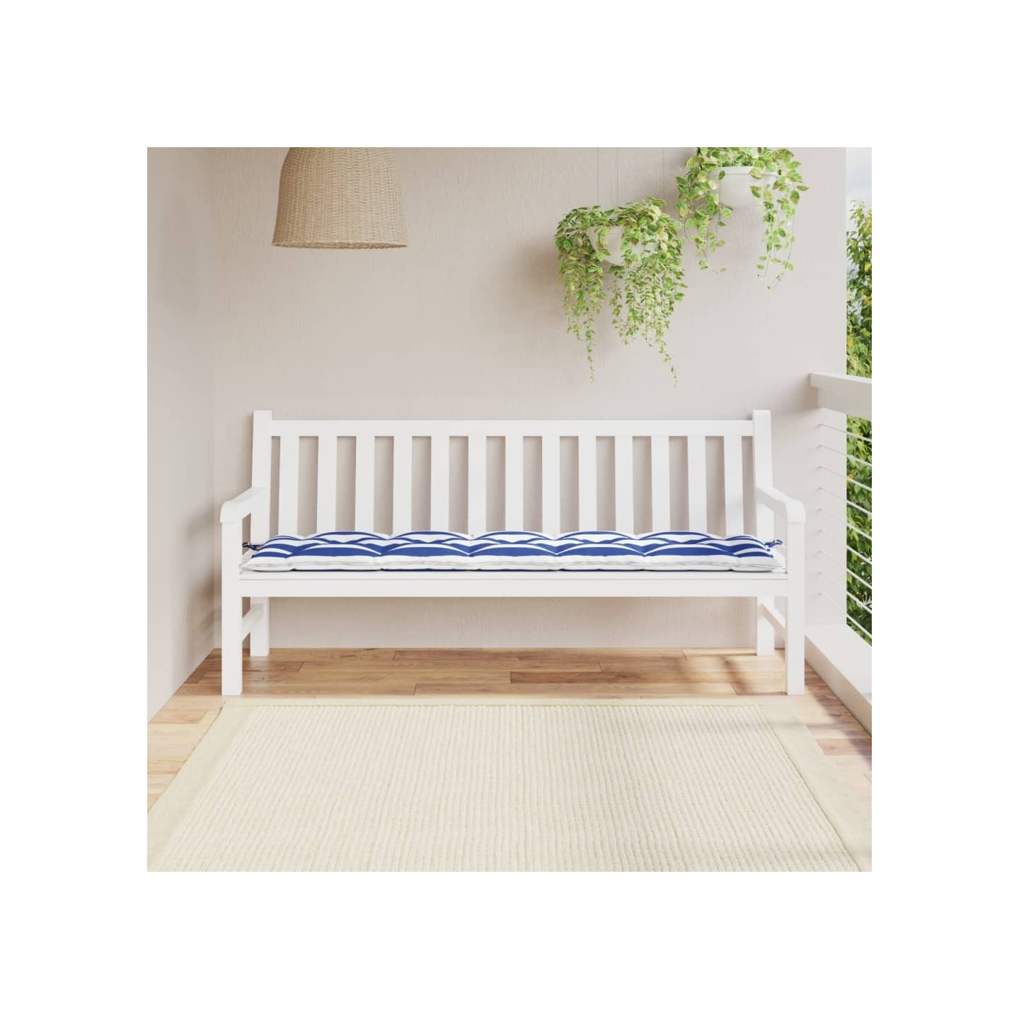 Coussin de banc de jardin rayures bleues et blanches 180x50x7cm