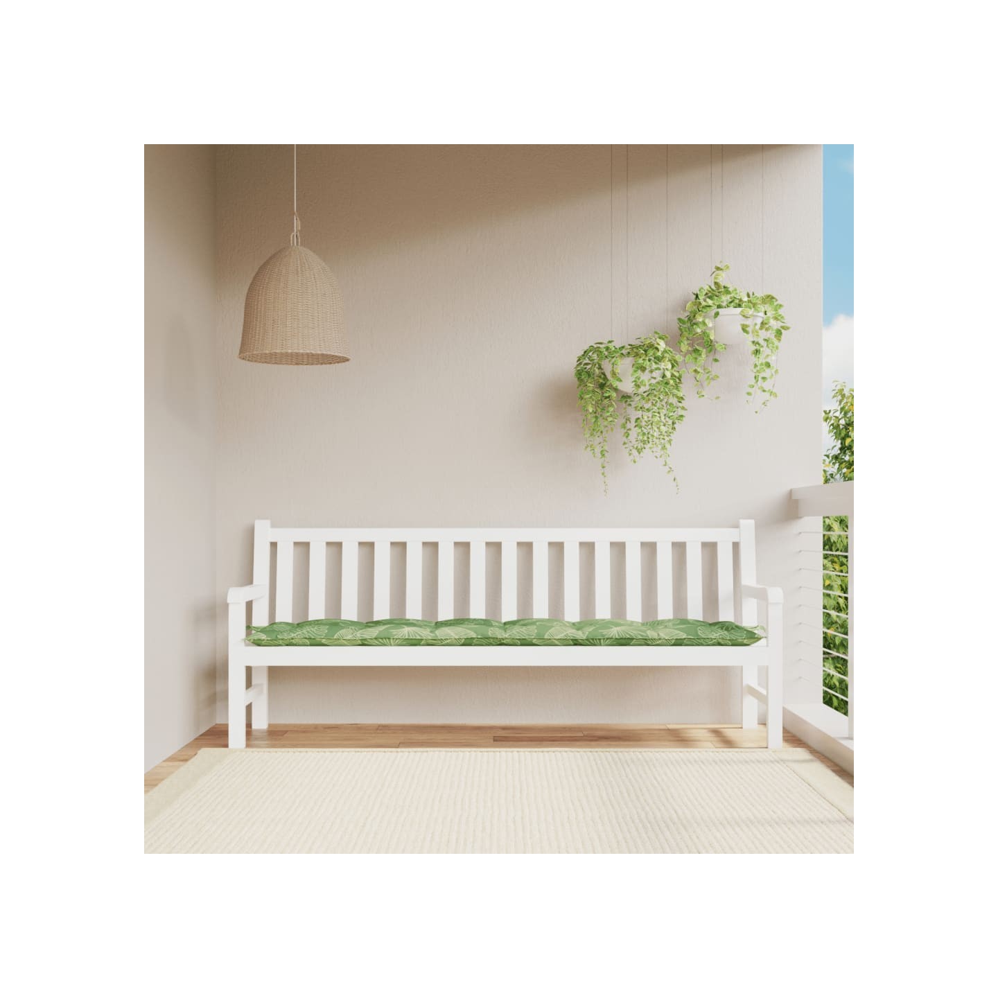 Coussin de banc de jardin motif de feuilles 200x50x7 cm tissu