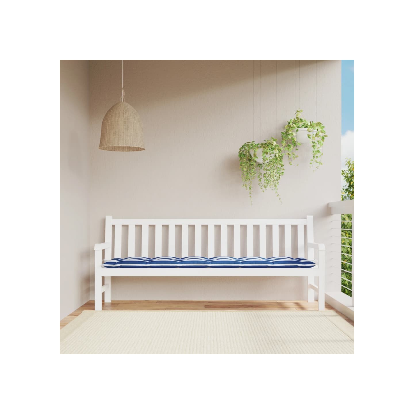Coussin de banc de jardin rayures bleues et blanches 200x50x7cm