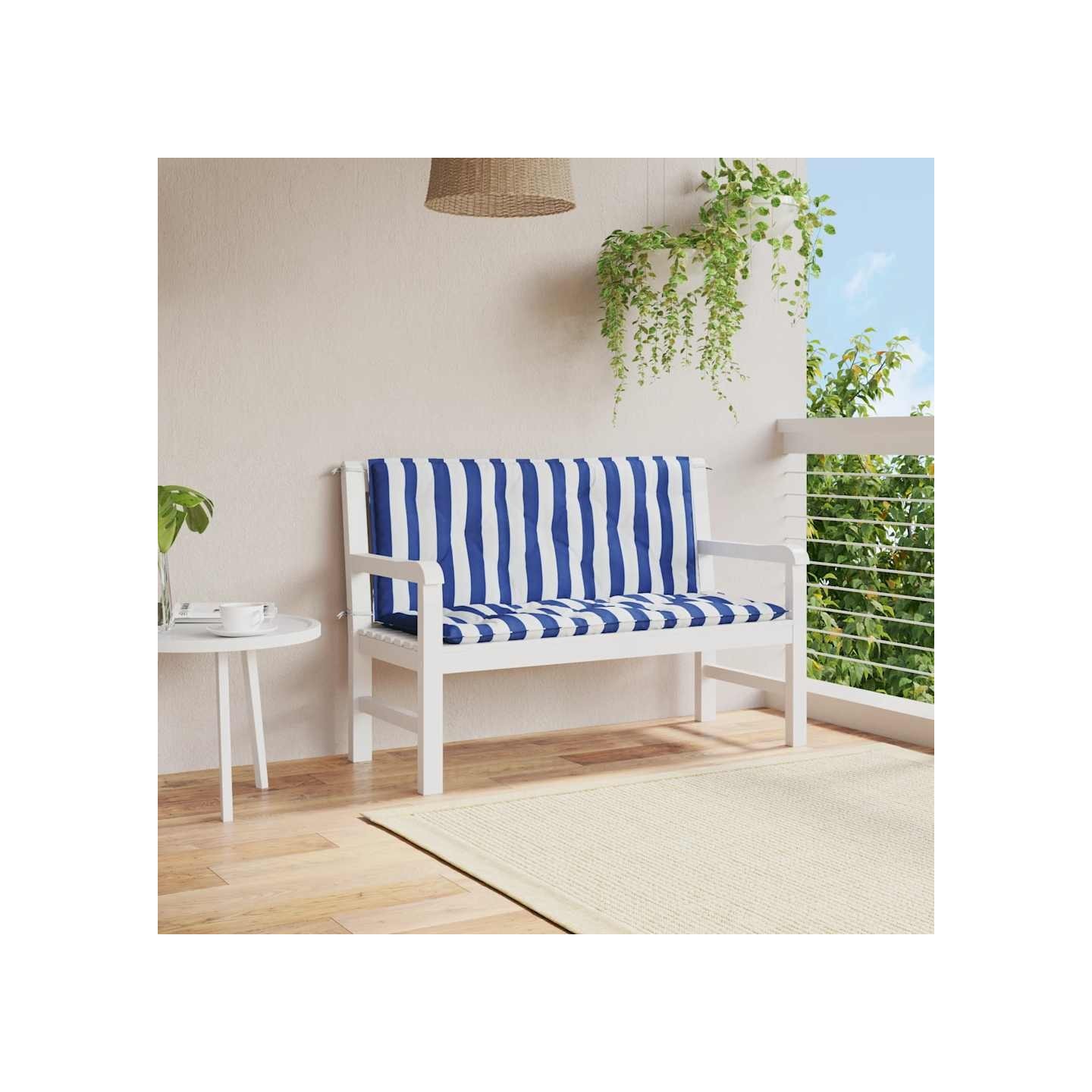 Coussins de banc de jardin lot de 2 rayures bleues et blanches