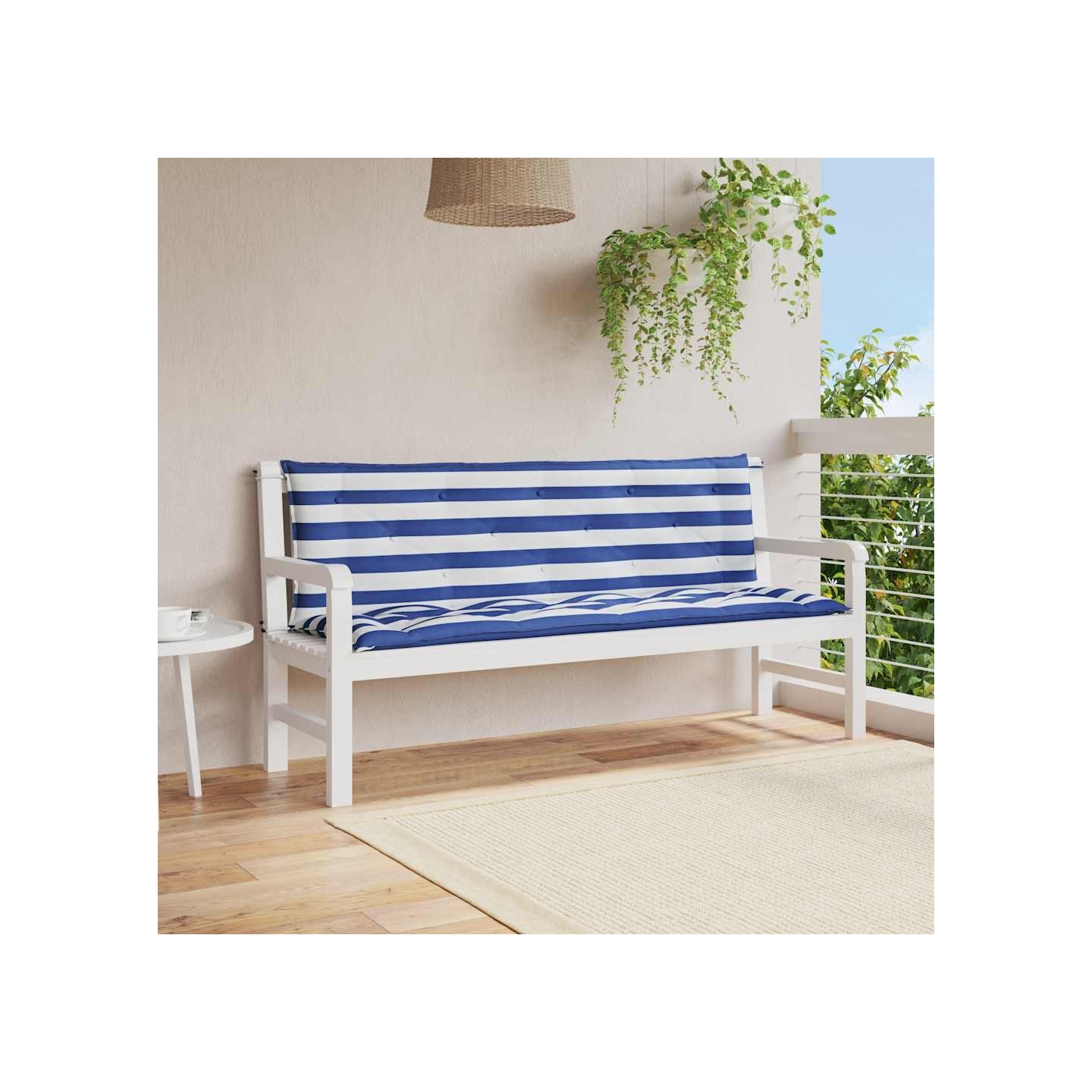 Coussins de banc de jardin lot de 2 rayures bleues et blanches