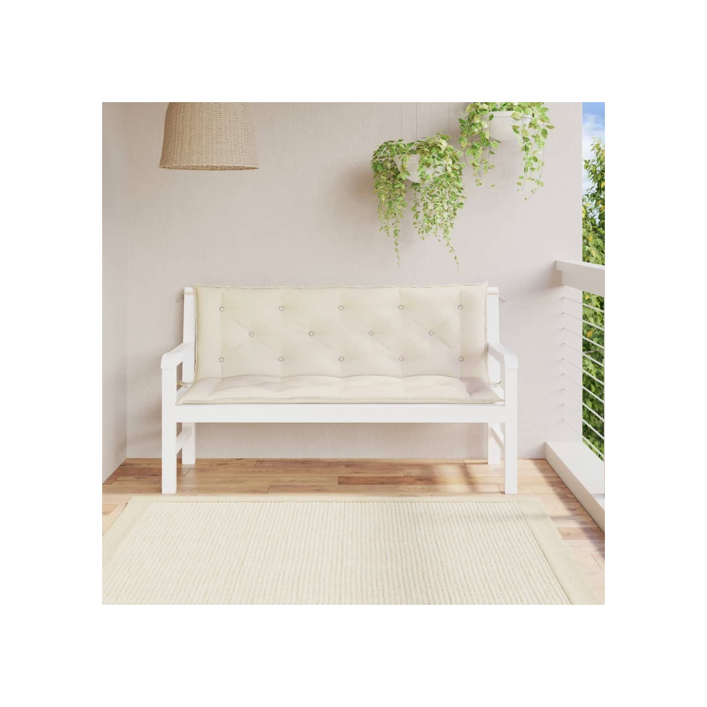 Coussins de banc de jardin lot de 2 blanc crème tissu Oxford