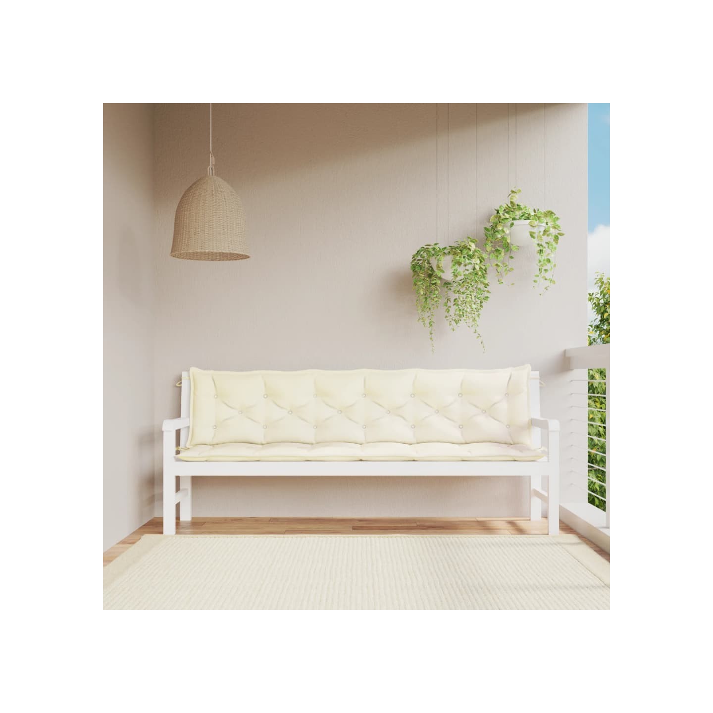 Coussins de banc de jardin lot de 2 blanc crème tissu Oxford