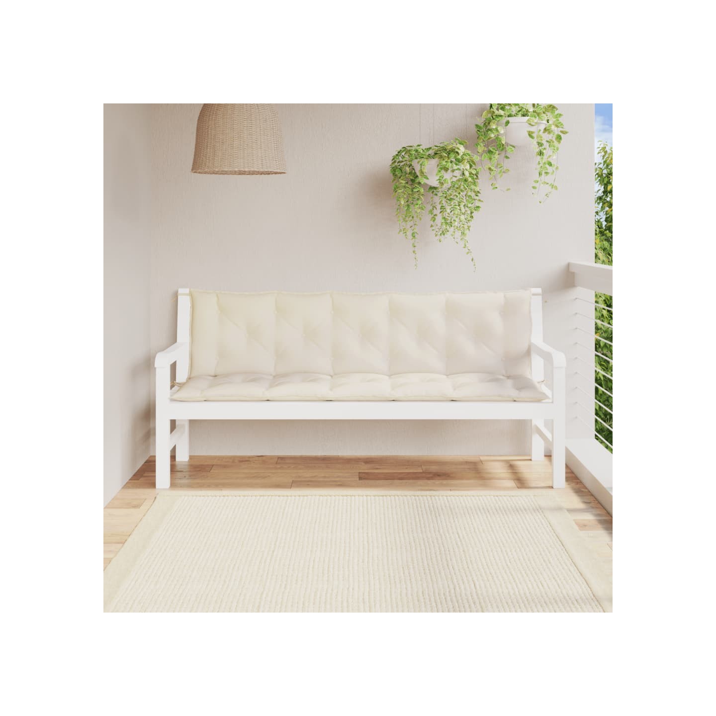 Coussins de banc de jardin lot de 2 blanc crème tissu Oxford