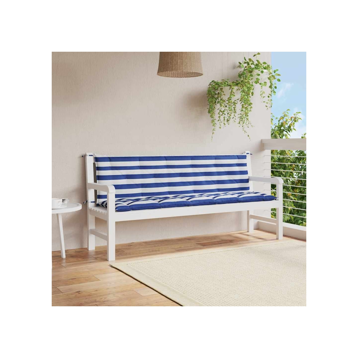 Coussins de banc de jardin lot de 2 rayures bleues/blanches