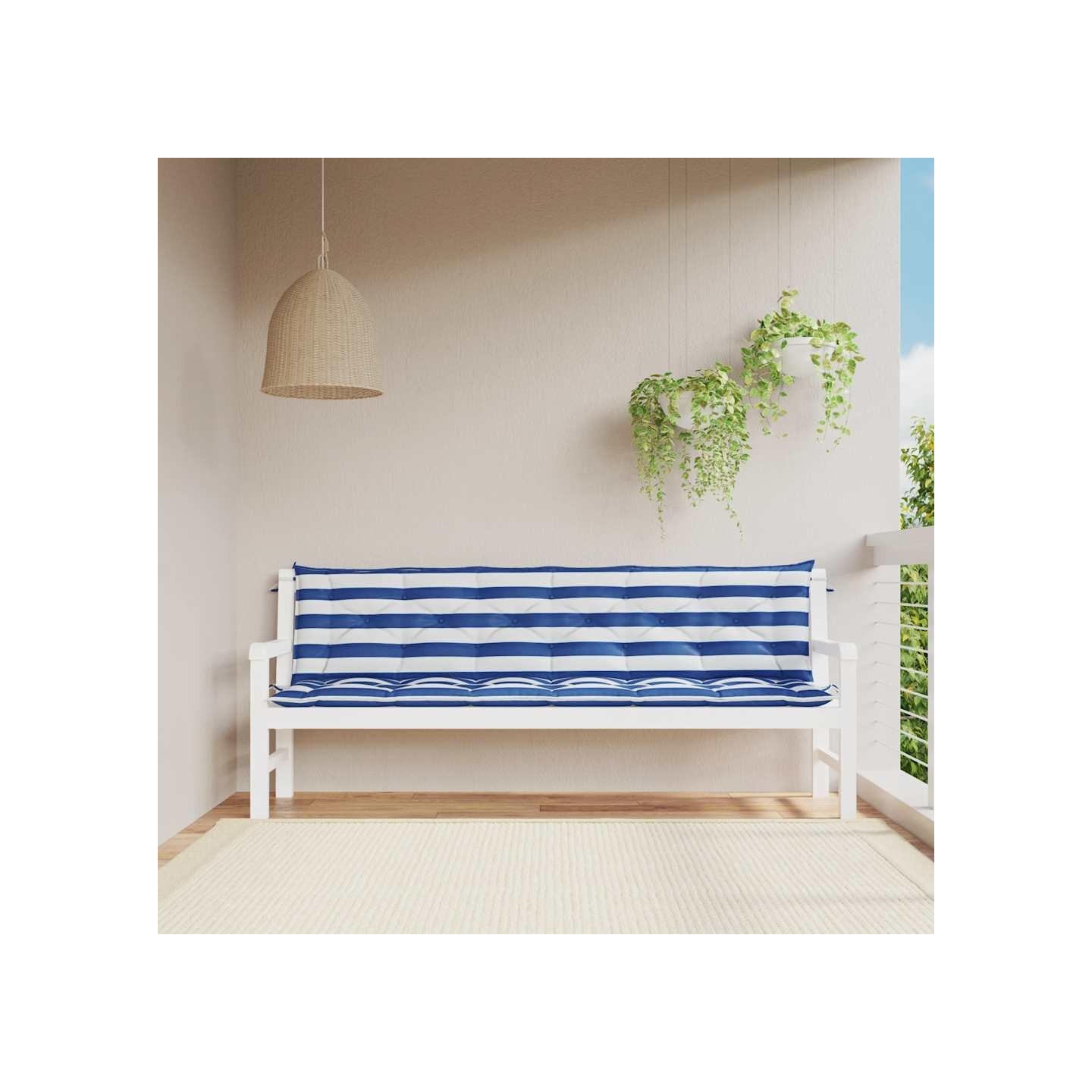 Coussins de banc de jardin lot de 2 rayures bleues et blanches