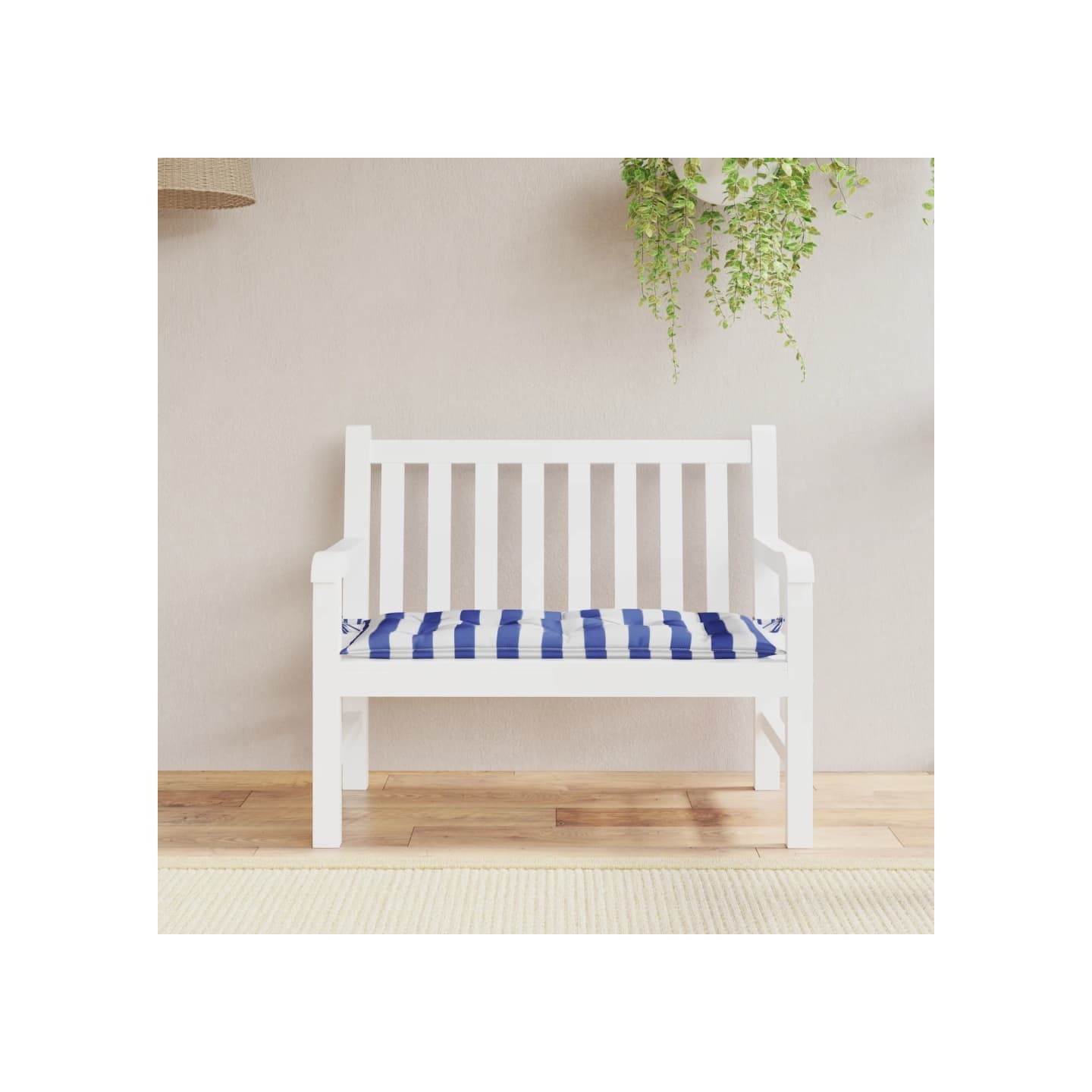 Coussin de banc de jardin rayures bleues et blanches 110x50x7cm