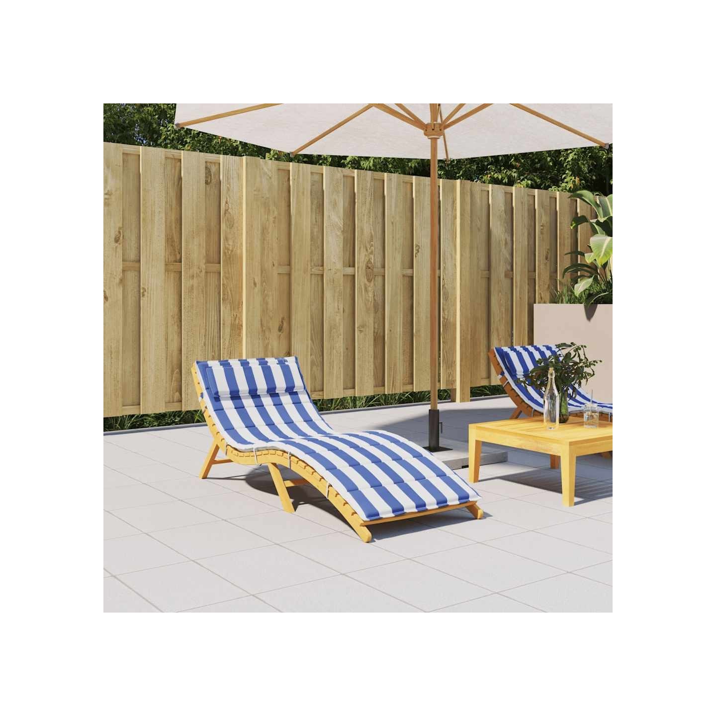 Coussin de chaise longue rayures bleues/blanches 180x60x4 cm