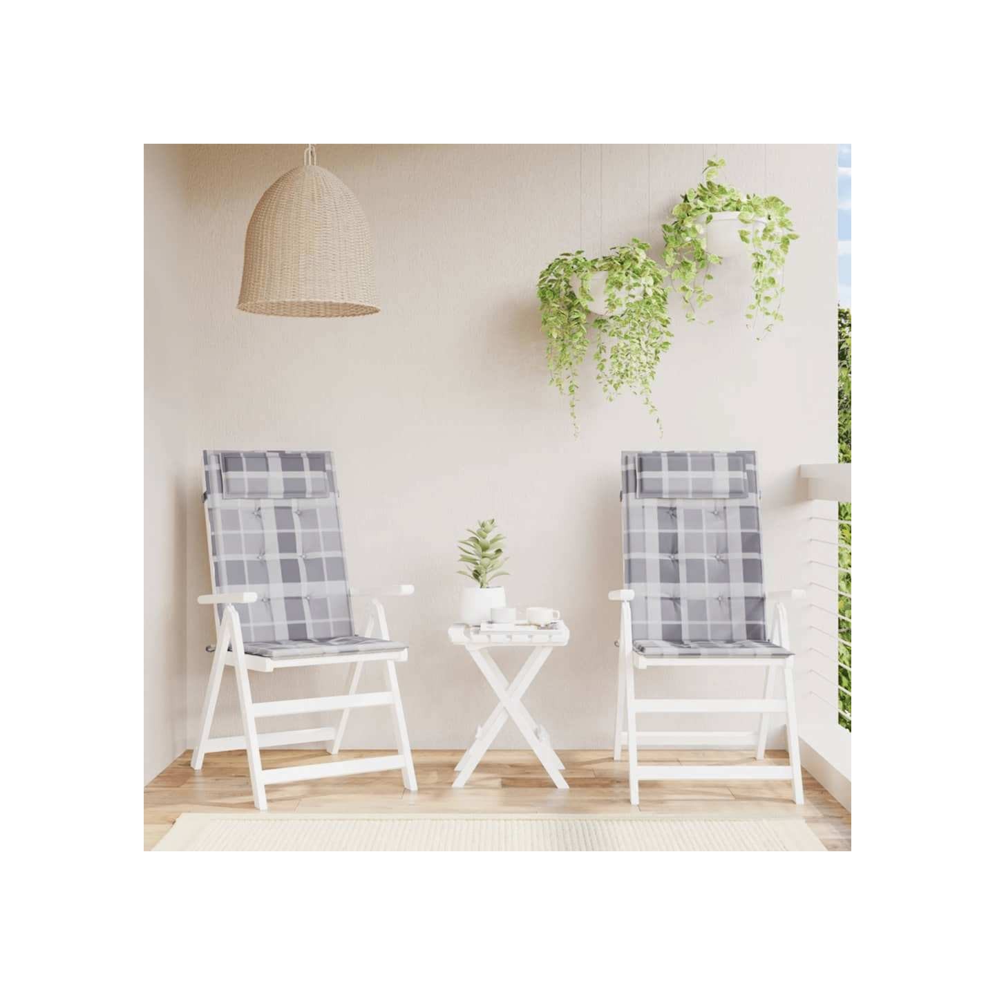 Coussins de chaise à dossier haut lot de 2 carreaux gris
