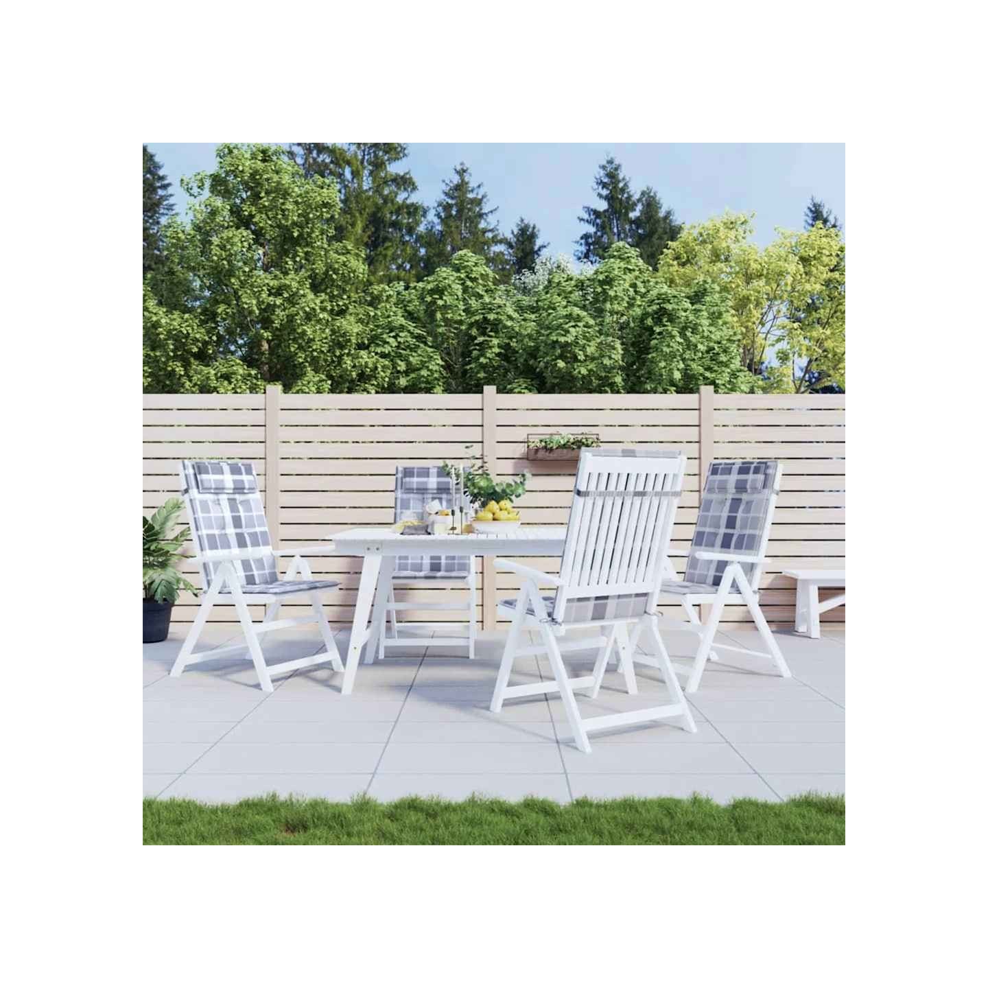 Coussins de chaise à dossier haut lot de 4 carreaux gris