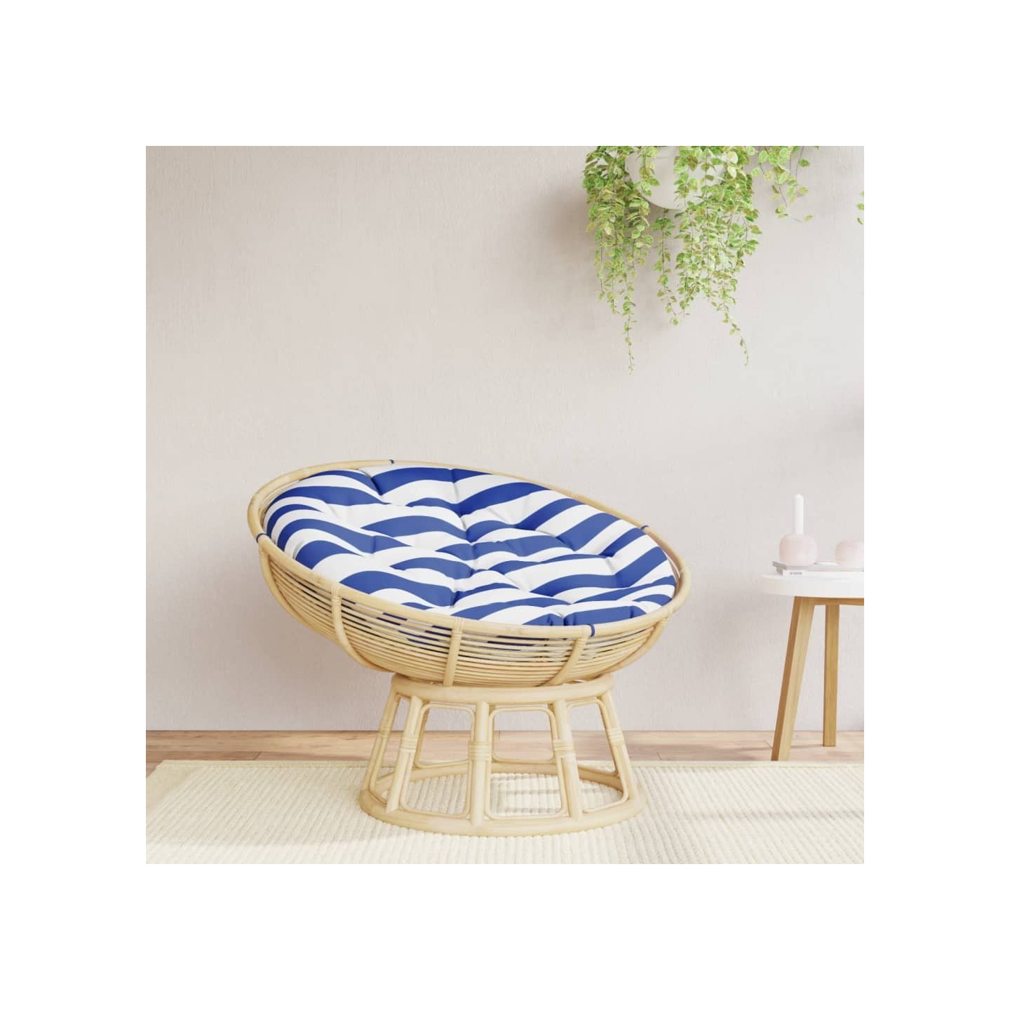 Coussin rond rayure bleue/blanche Ø 100 x11 cm tissu oxford
