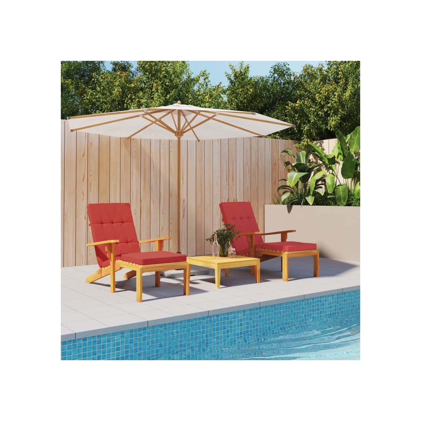 Coussins de chaise longue lot de 2 rouge tissu oxford