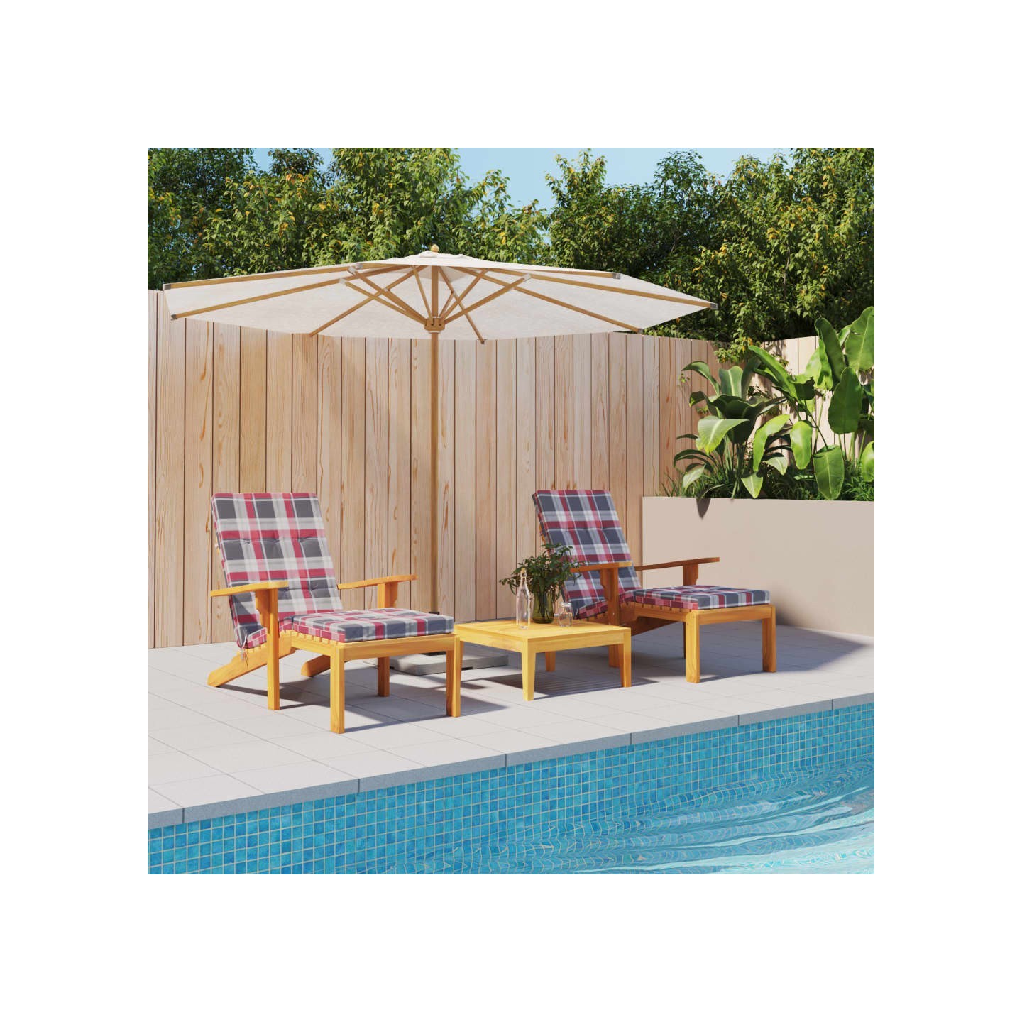 Coussins de chaise longue lot de 2 motif à carreaux rouges