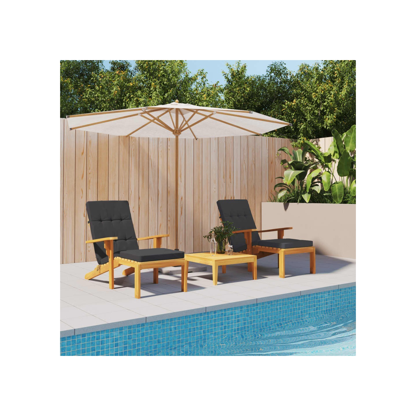 Coussins de chaise longue lot de 2 noir tissu oxford